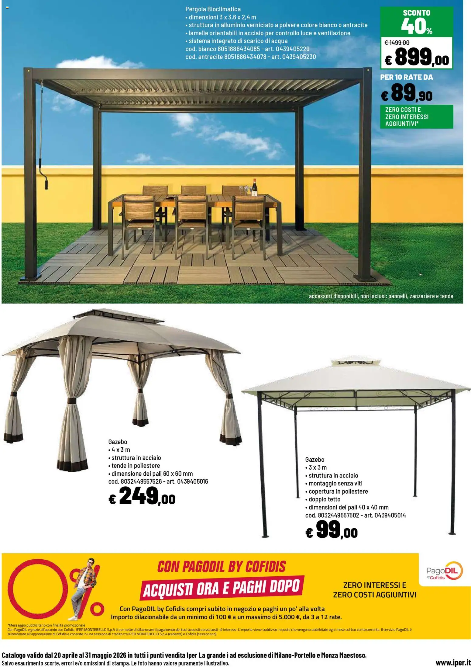 Volantino Iper del 20.04.2026 | Pagina: 16 | Prodotti: Acqua, Gazebo, Pergola, Alluminio