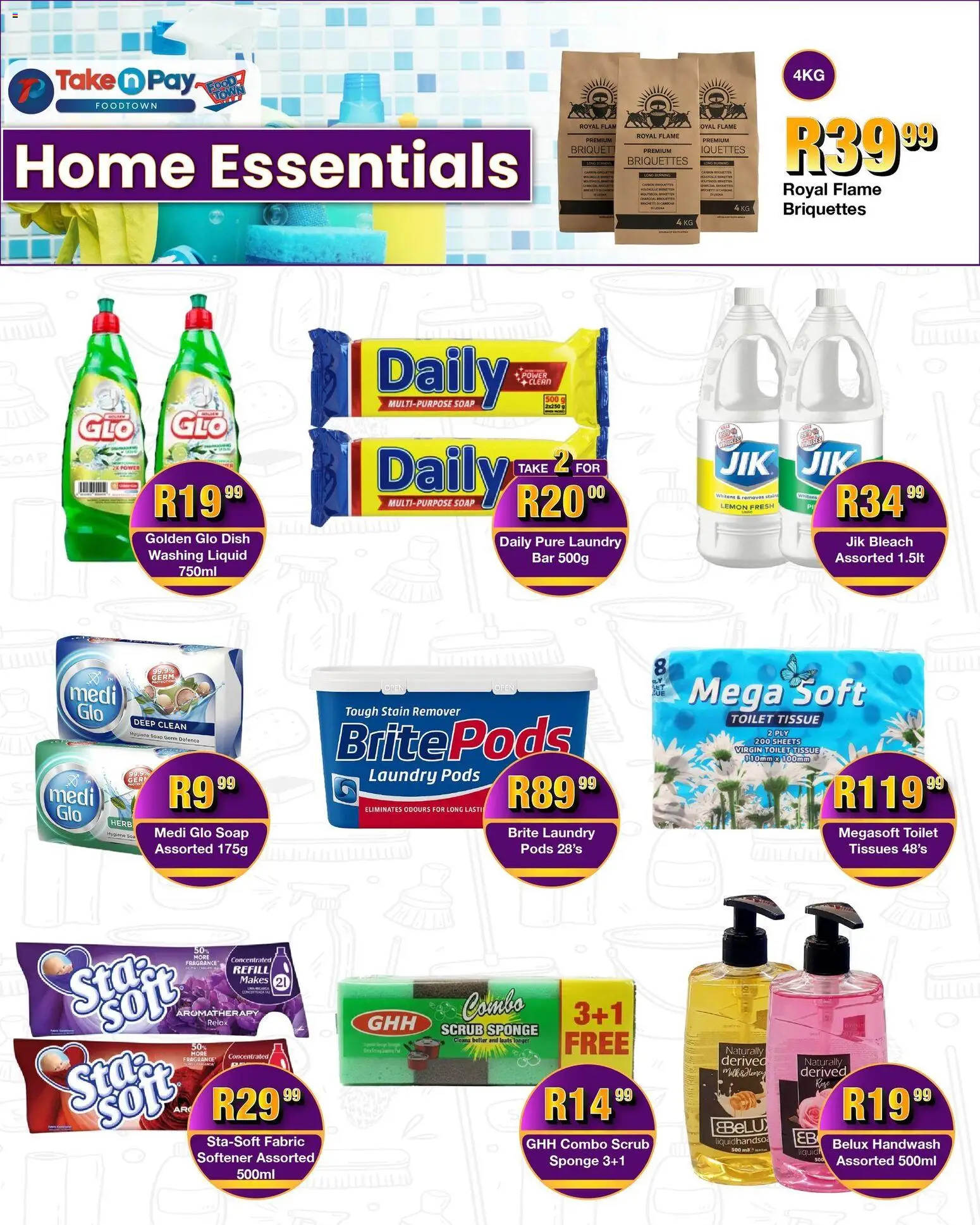 New Take n Pay catalogue – valid from 19.01.2026 | Page: 15 | Products: Bleach, Soap, Lemon, Tissues