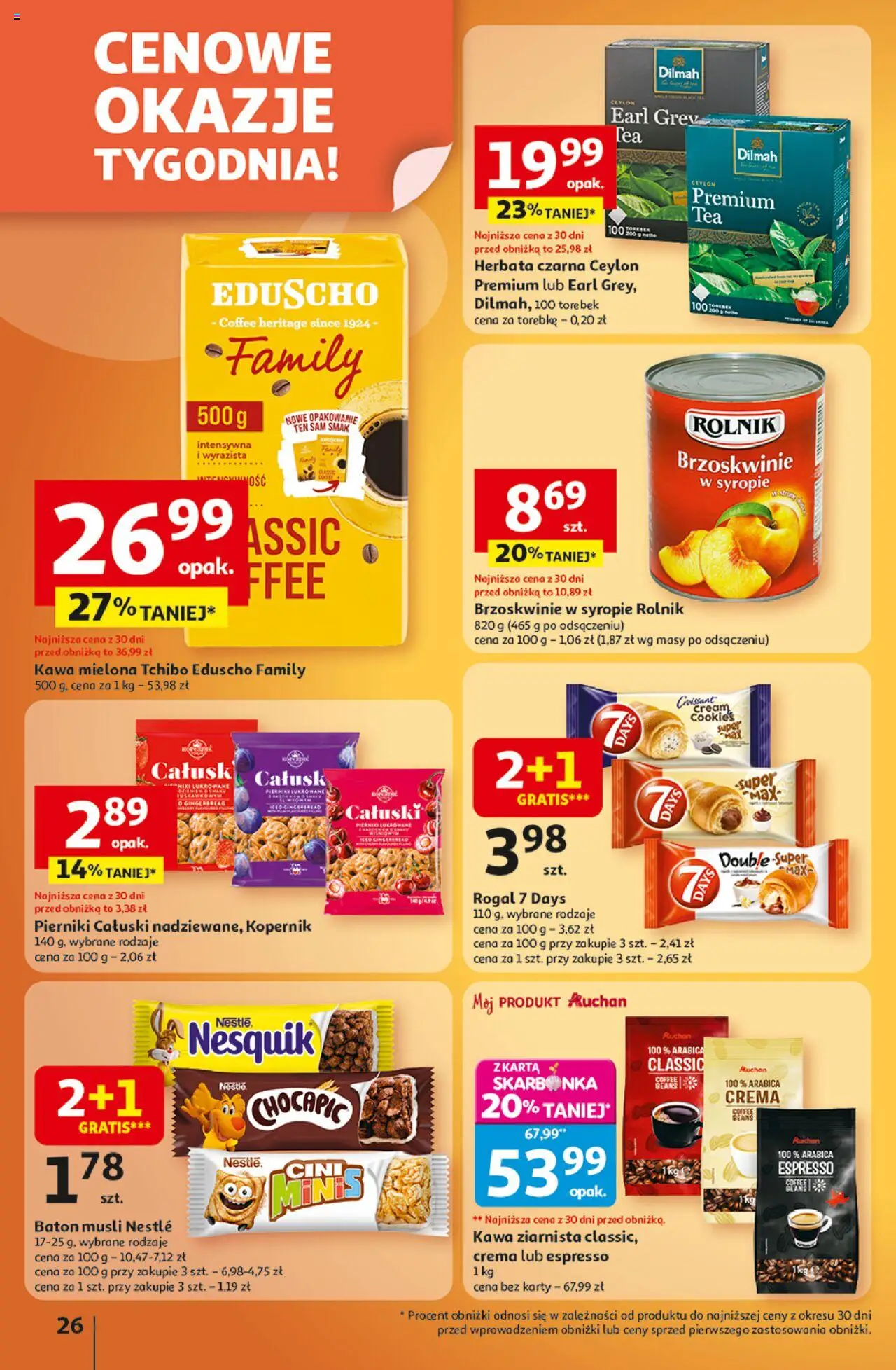 Auchan Gazetka - Wielkie przeboje cenowe Hipermarket od 09.10.2025 | Strona: 26 | Produkty: Brzoskwinie w syropie, Kawa, Herbata, Brzoskwinie