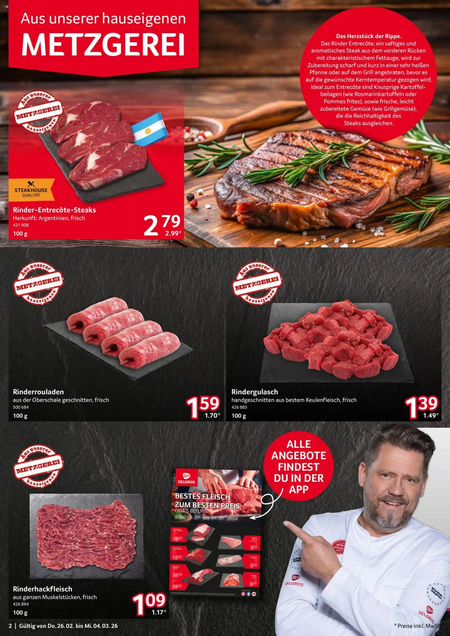 Selgros Prospekt 	 – gültig ab 26.02.2026 | Seite: 2 | Produkte: Grill, Rindergulasch, Entrecote, Fleisch
