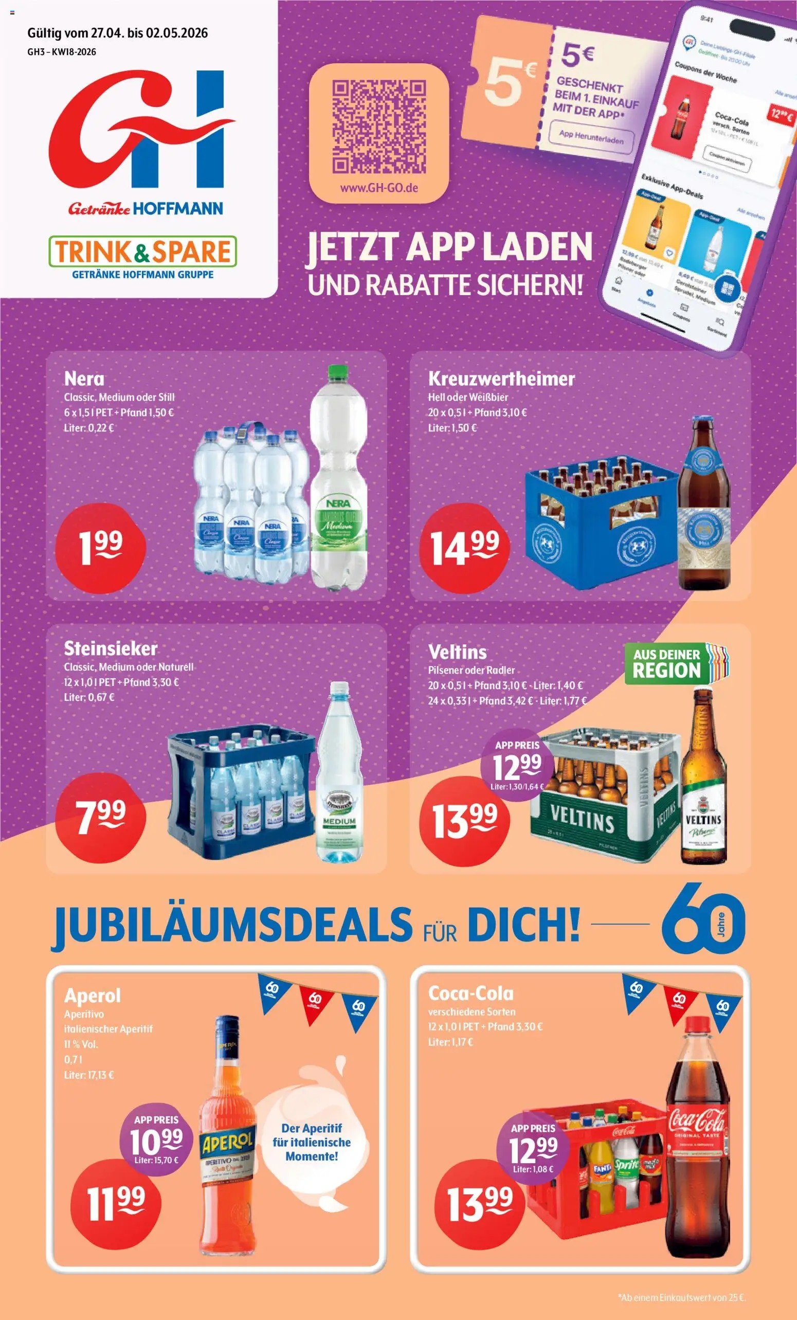 Trink und Spare Prospekt 	 – gültig ab 27.04.2026 | Seite: 1 | Produkte: Weißbier, Radler, Aperol, Veltins