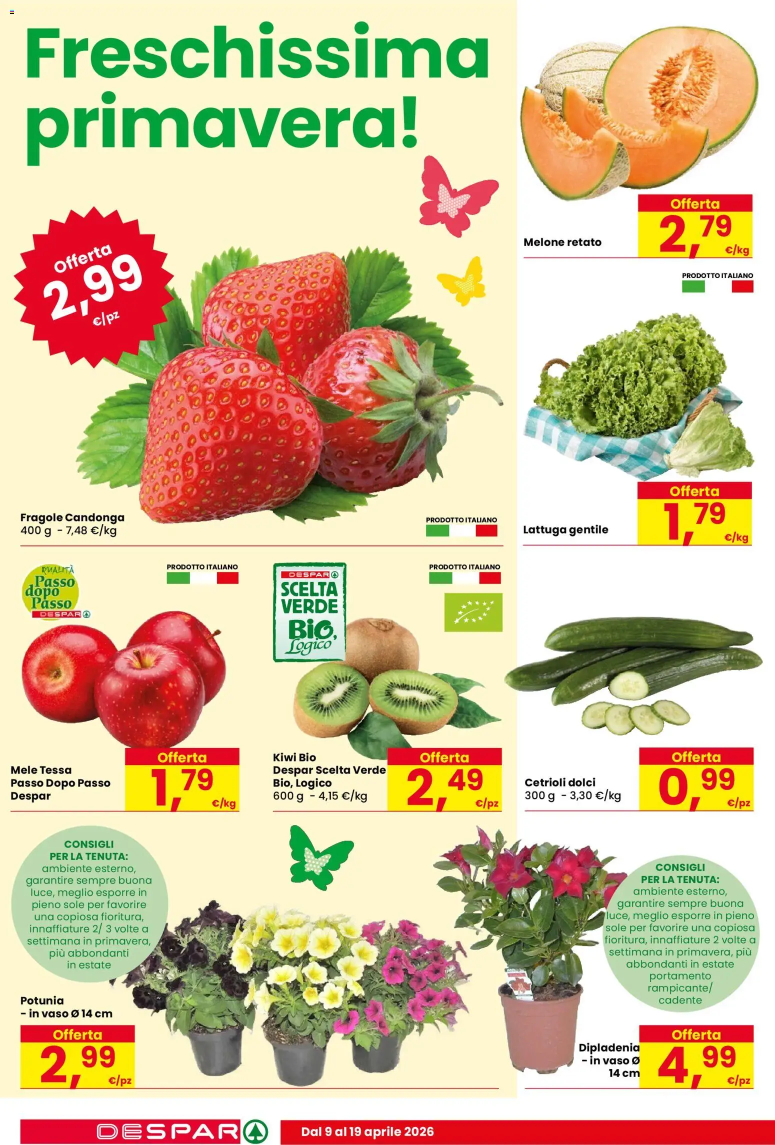 Volantino Despar del 09.04.2026 | Pagina: 2 | Prodotti: Mele, Kiwi, Cetrioli, Vaso