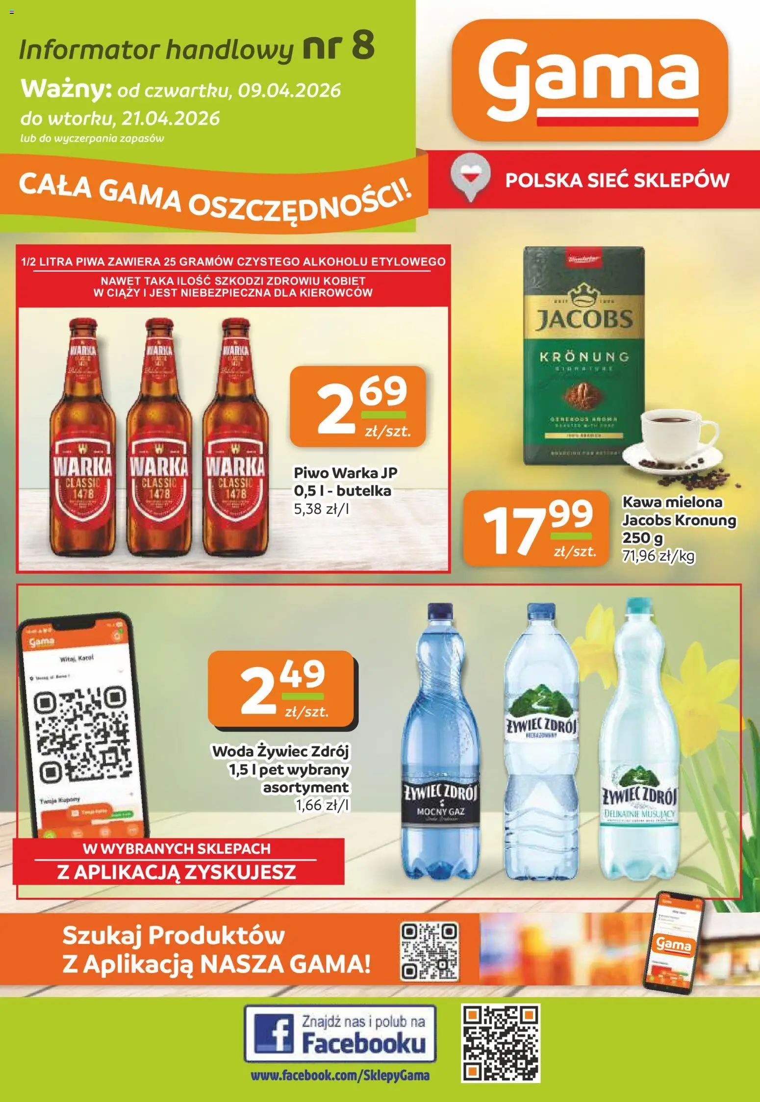 Gama gazetka od 09.04.2026 | Strona: 1 | Produkty: Woda żywiec, Warka, Piwo Warka, Woda