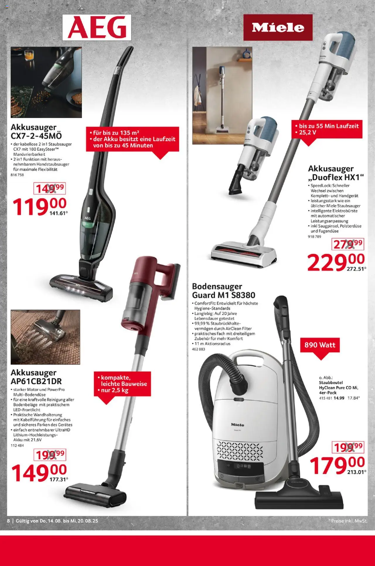 Selgros  Non Food - gültig ab dem 14.08.2025 | Seite: 8 | Produkte: Miele, Staubsauger