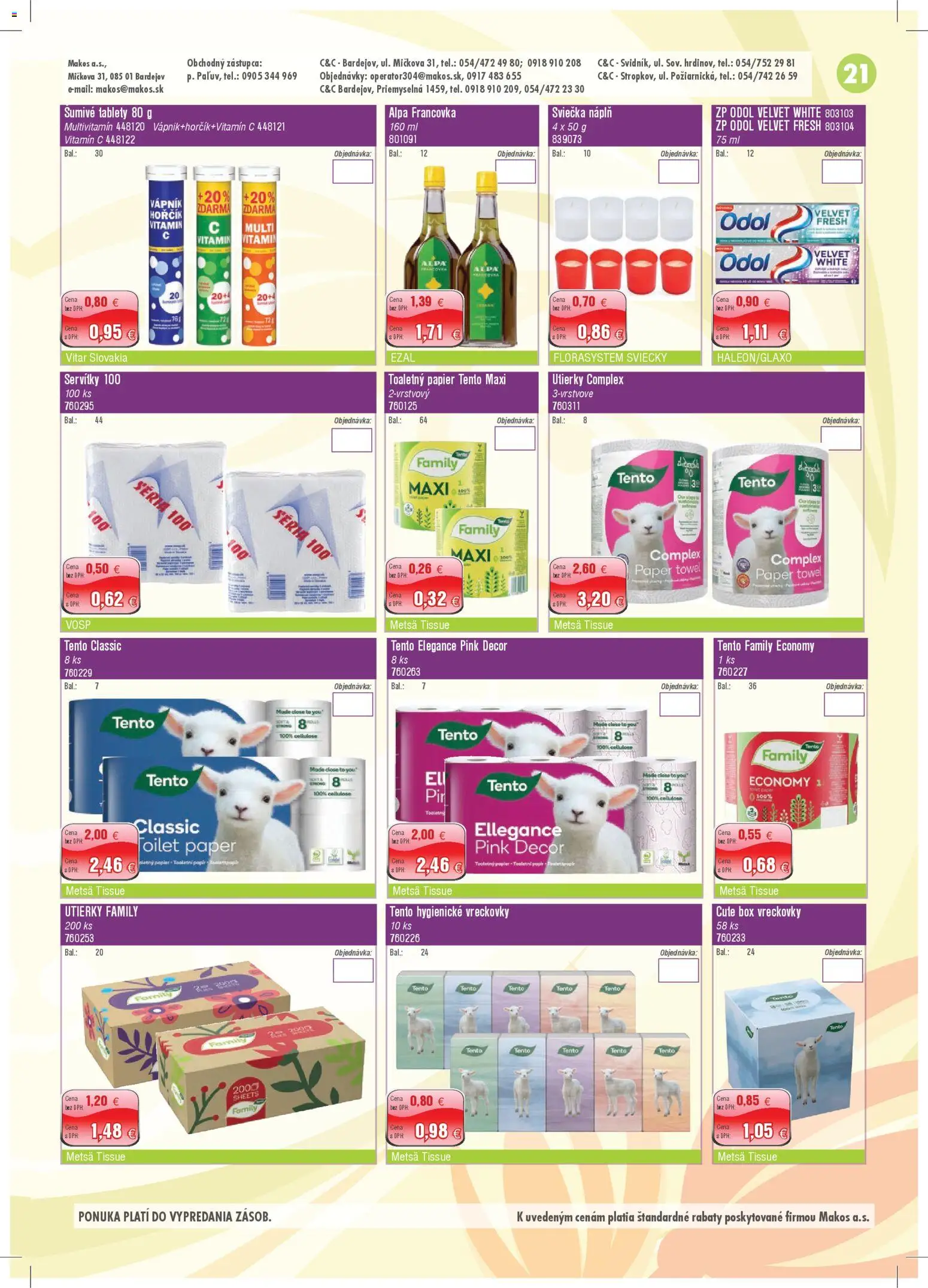 Nové Makos akcie – leták je platný od 01.12.2025 | Strana: 21 | Produkty: Toaletný papier, Sviečky, Alpa