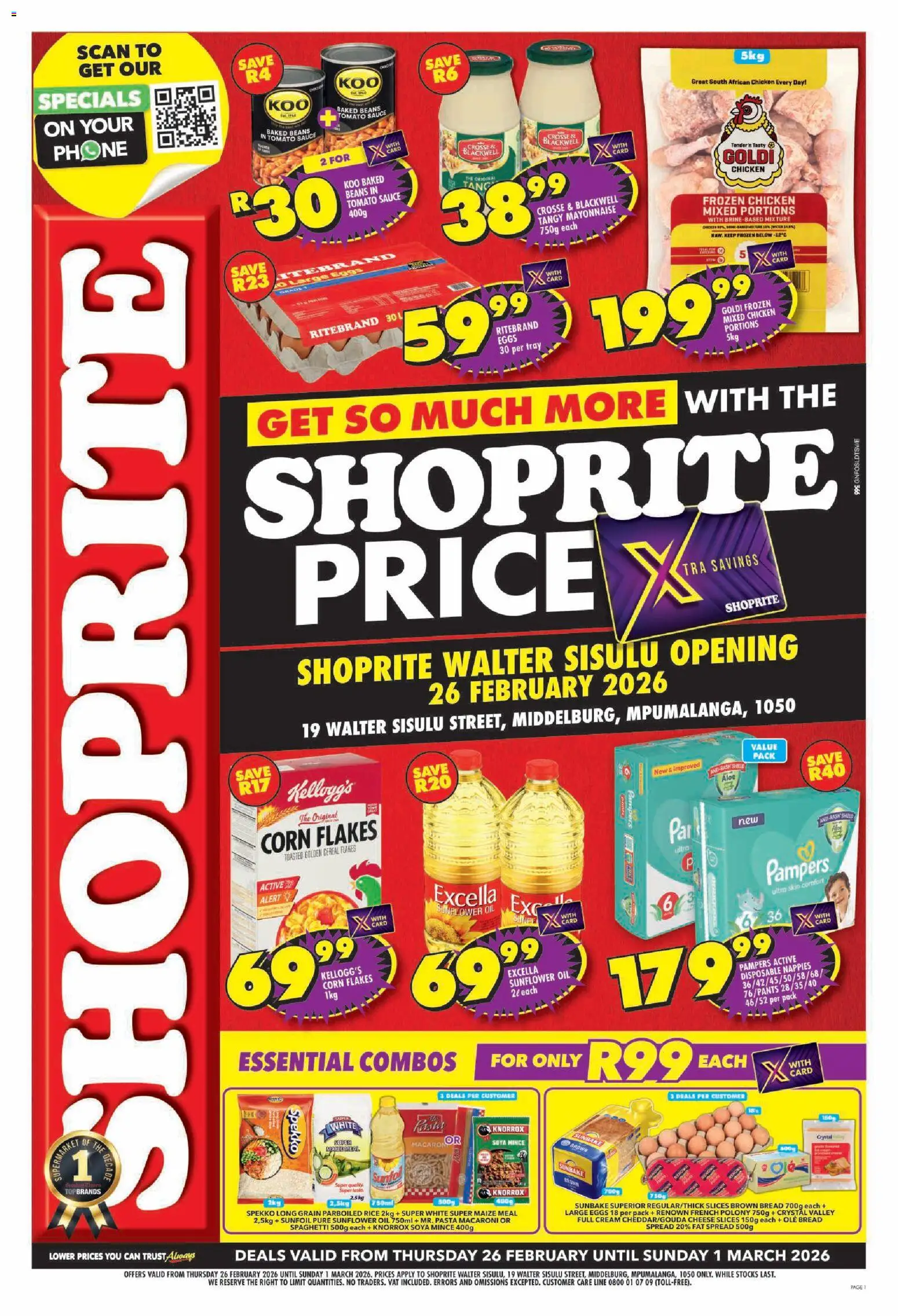 New Shoprite catalogue – valid from 26.02.2026 | Page: 1 | Products: Beans, Phone, Cheese, Pasta