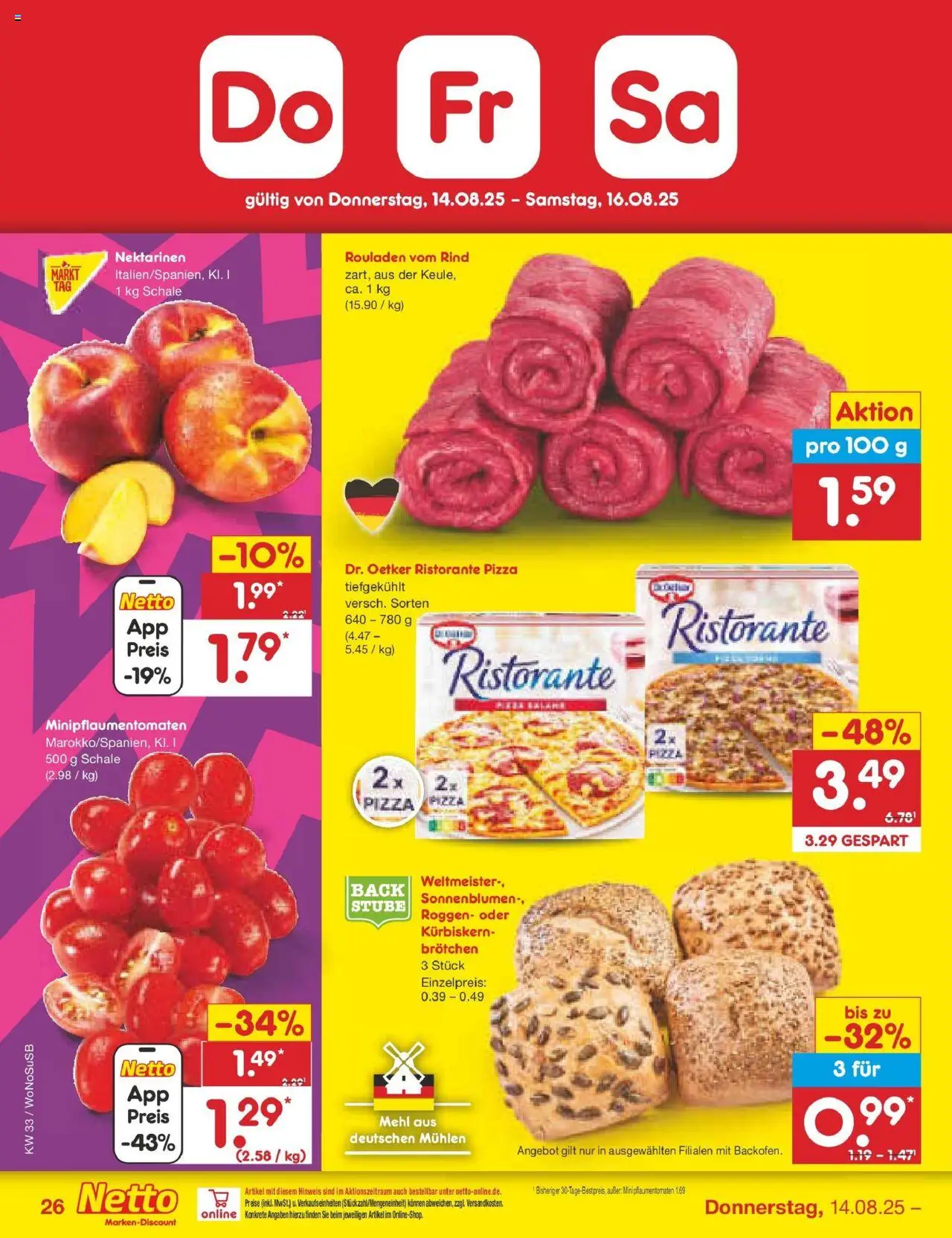 Netto Marken-Discount prospekt Lahnau	 - gültig ab dem 10.08.2025 | Seite: 42 | Produkte: Ristorante, Mehl, Nektarinen, Pizza