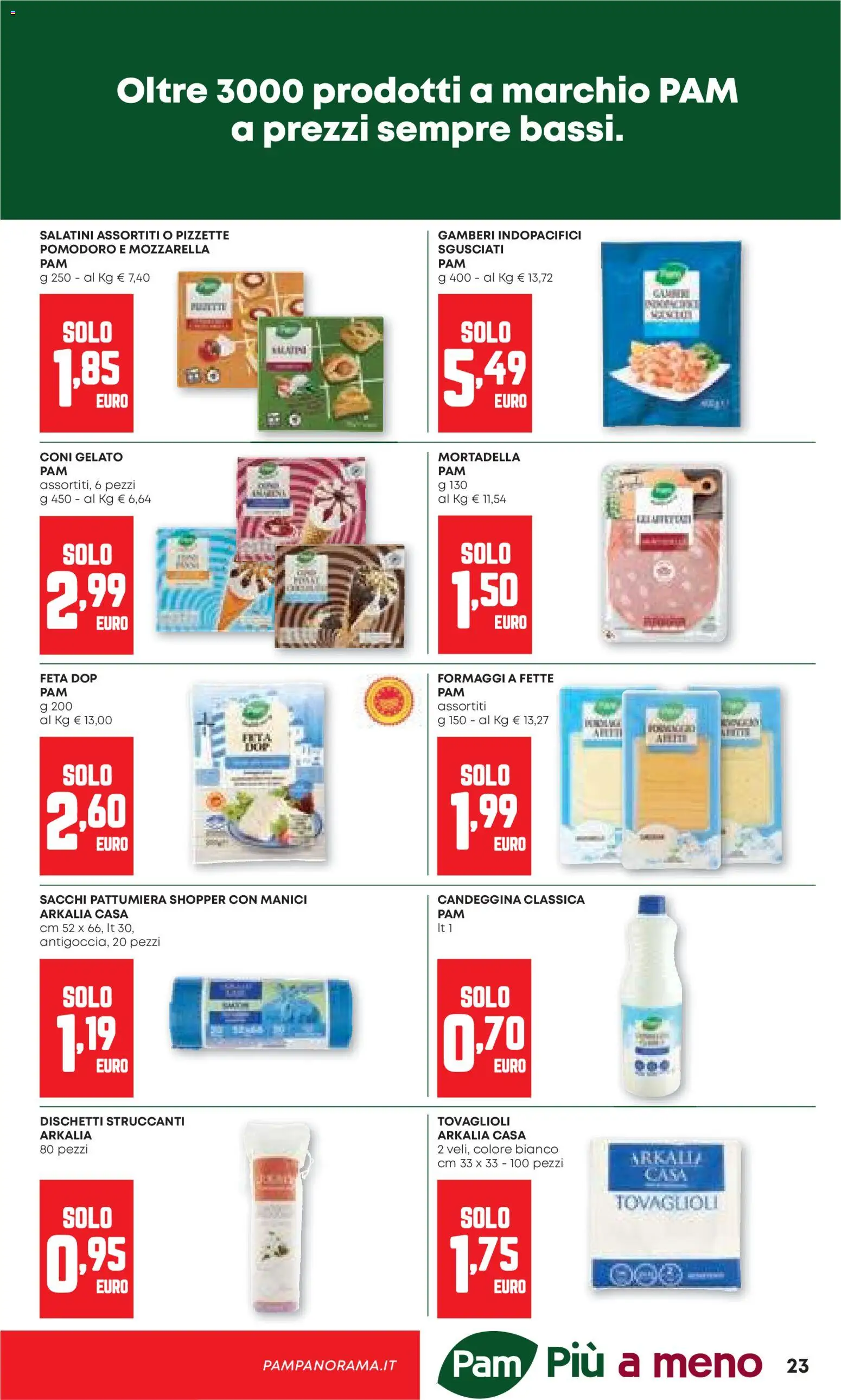 Volantino PAM del 26.03.2026 | Pagina: 23 | Prodotti: Gamberi, Candeggina, Mozzarella, Pattumiera