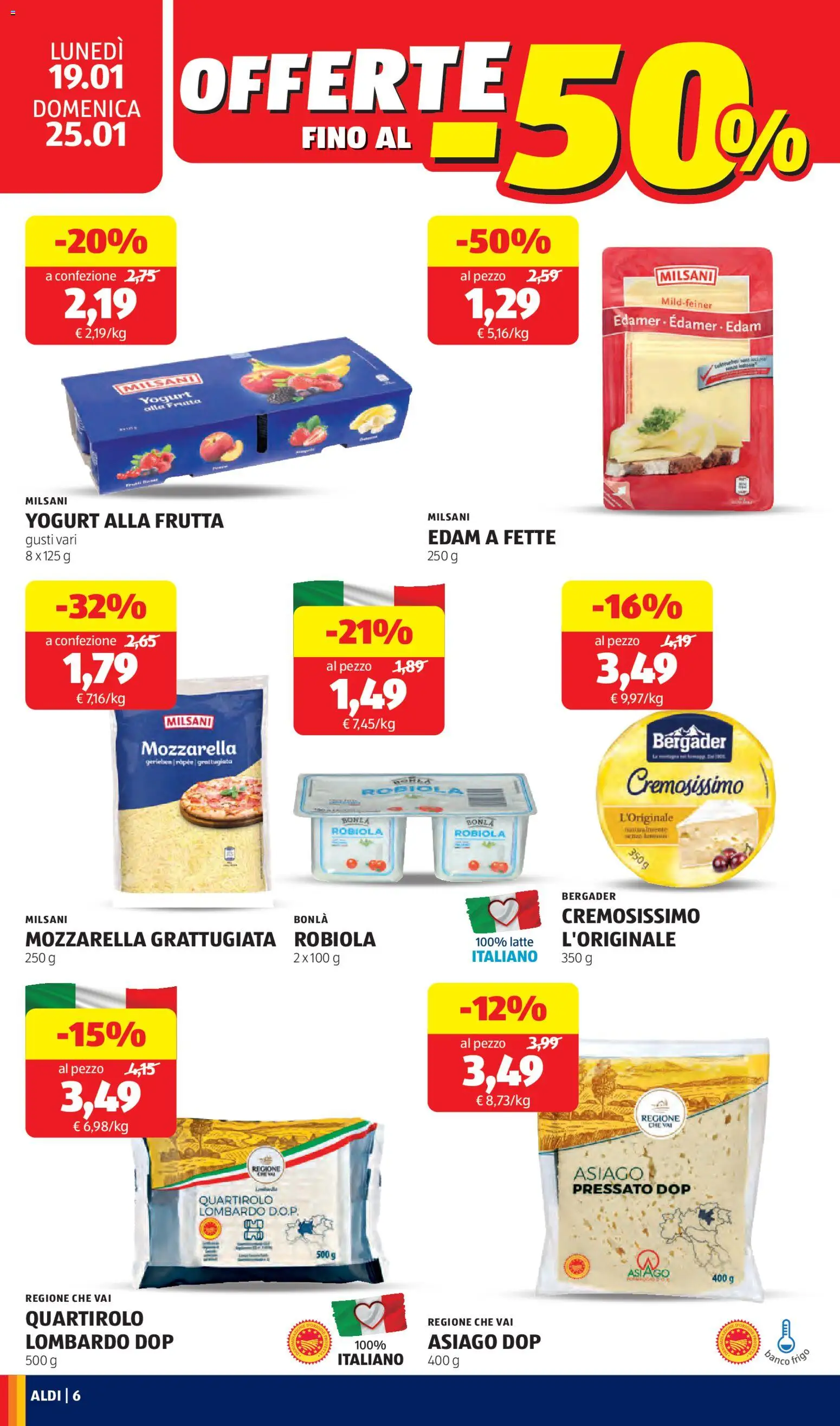 Volantino Aldi del 19.01.2026 | Pagina: 6 | Prodotti: Yogurt, Frutta, Mozzarella, Robiola