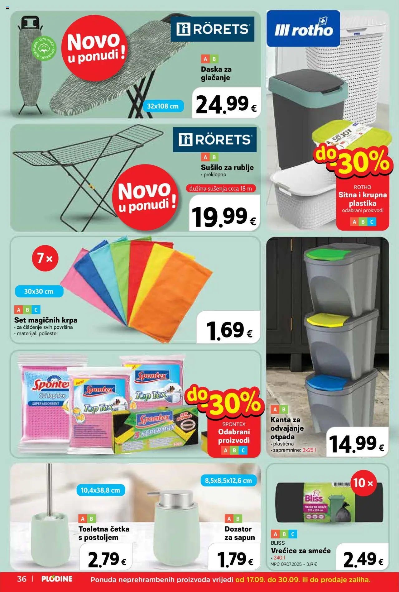 Plodine katalog | vrijedi od 17.09.2025 | Stranica: 36 | Proizvodi: Četka, Krpa, Sušilo za rublje, Daska za glačanje