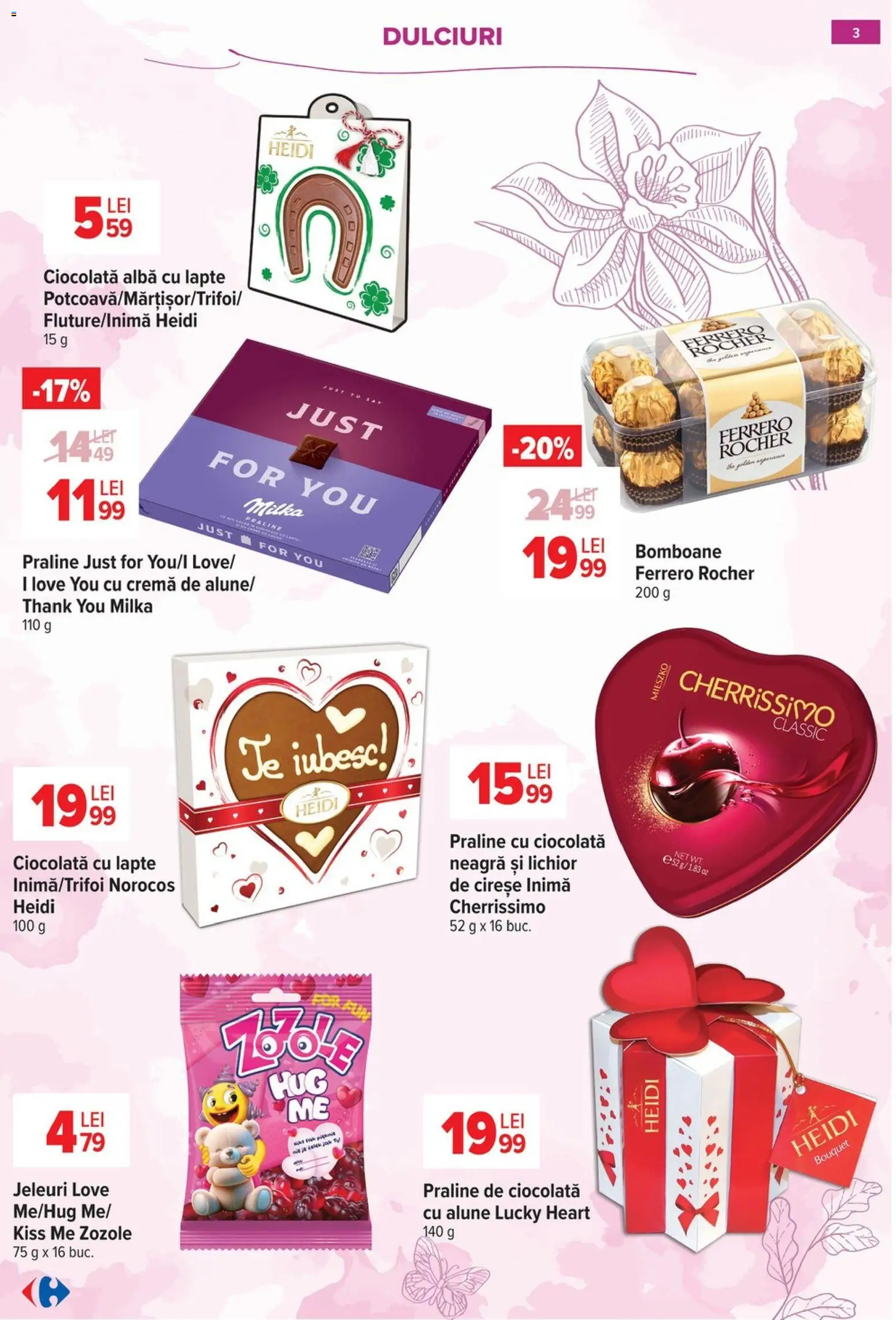Noul catalog Carrefour – valabil de la 18.02.2026 | Pagină: 3 | Produse: Praline, Lapte, Cremă, Bomboane