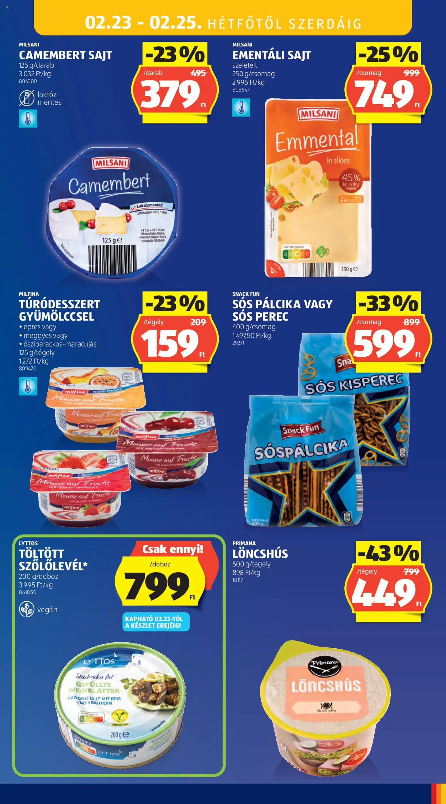 Aldi akciós ujság - amely érvényes a következő dátumtól: 19.02.2026 | Oldal: 33 | Termékek: Kisperec, Sajt, Joghurt, Vegán