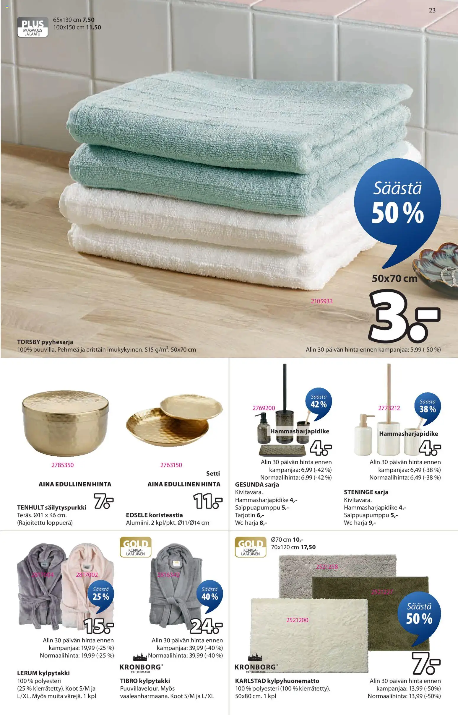 JYSK tarjoukset – voimassa 12.03.2026 alkaen | Sivu: 23 | Tuotteet: Kylpytakki, Tarjotin