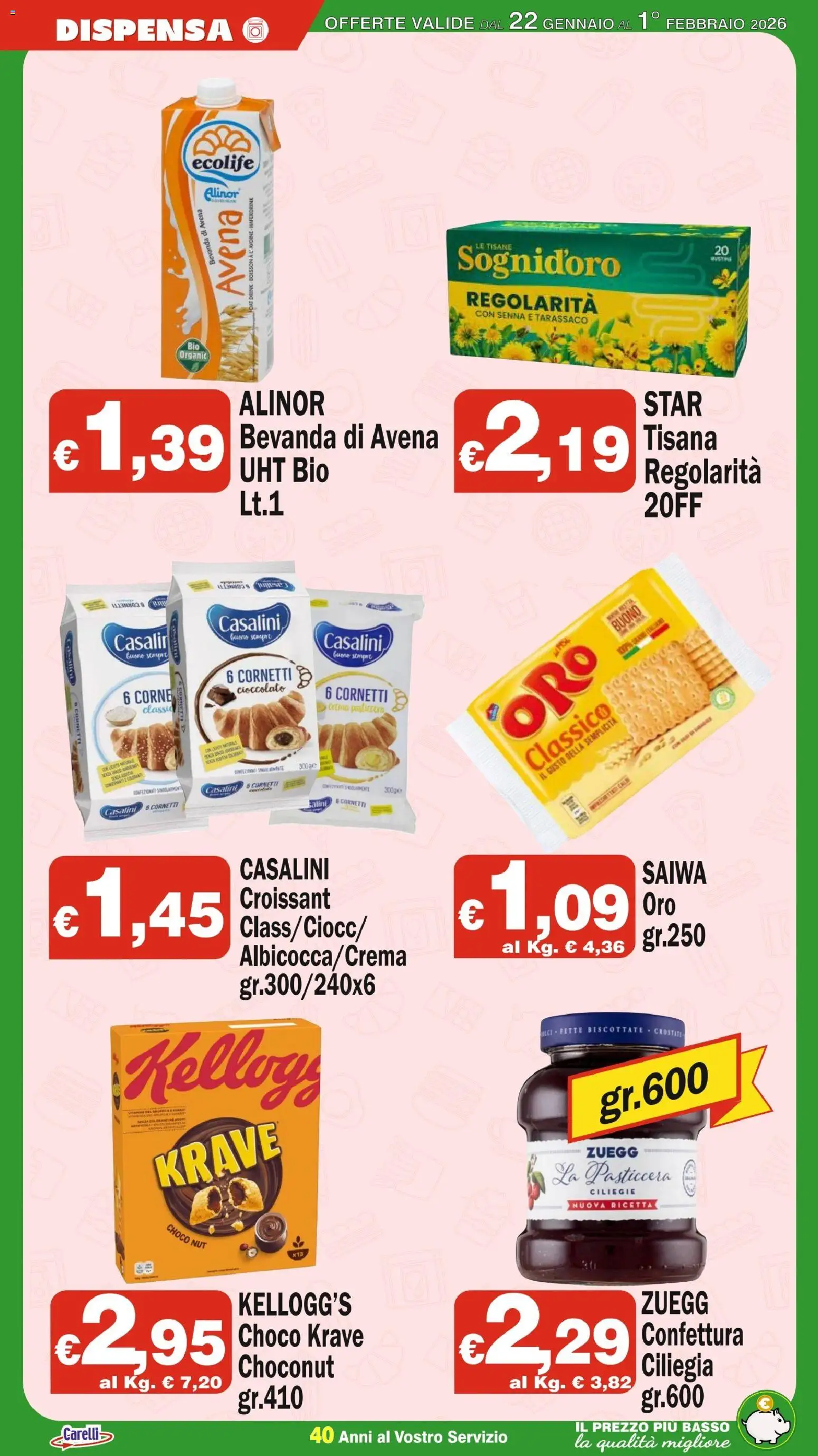 Volantino Primo Prezzo del 22.01.2026 | Pagina: 5 | Prodotti: Cioccolato, Bevanda di avena, Croissant