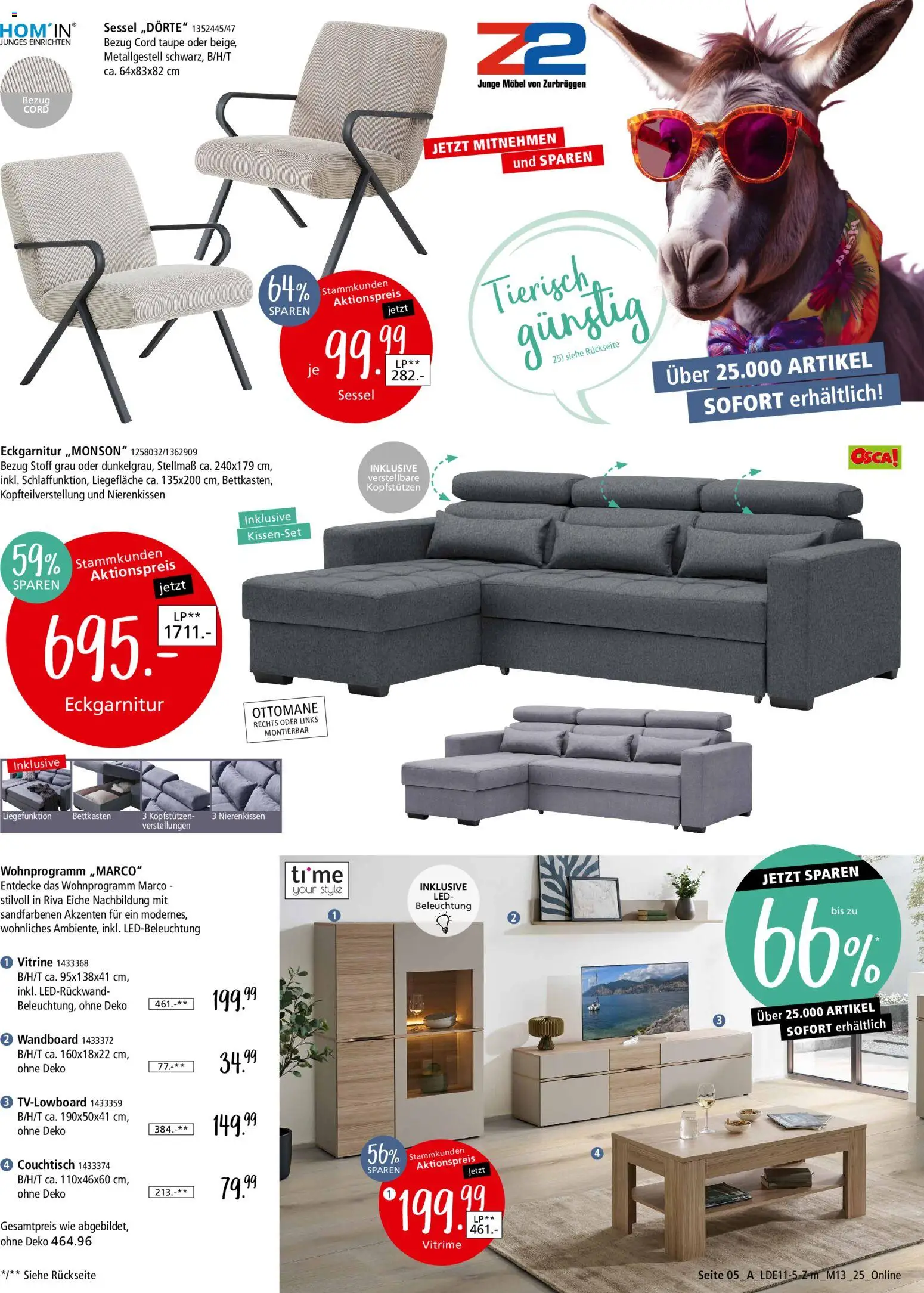 Zurbrüggen Z2-Junges Wohnen – gültig ab 08.11.2025 | Seite: 7 | Produkte: Wandboard, Vitrine, Sessel, Couchtisch