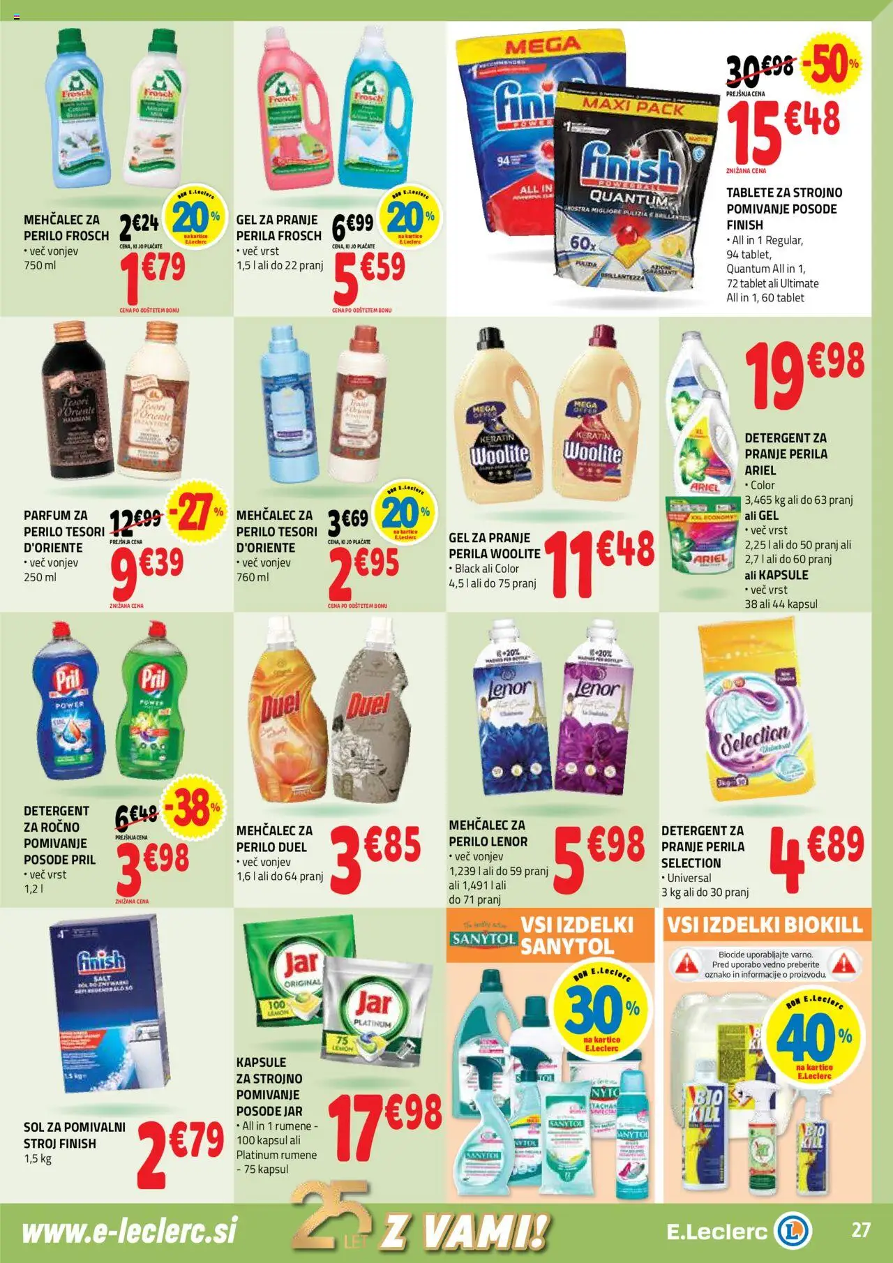E.leclerc katalog │ velja od 20.08.2025 | Stran: 27 | Izdelki: Mehčalec, Parfum, Detergent, Sol