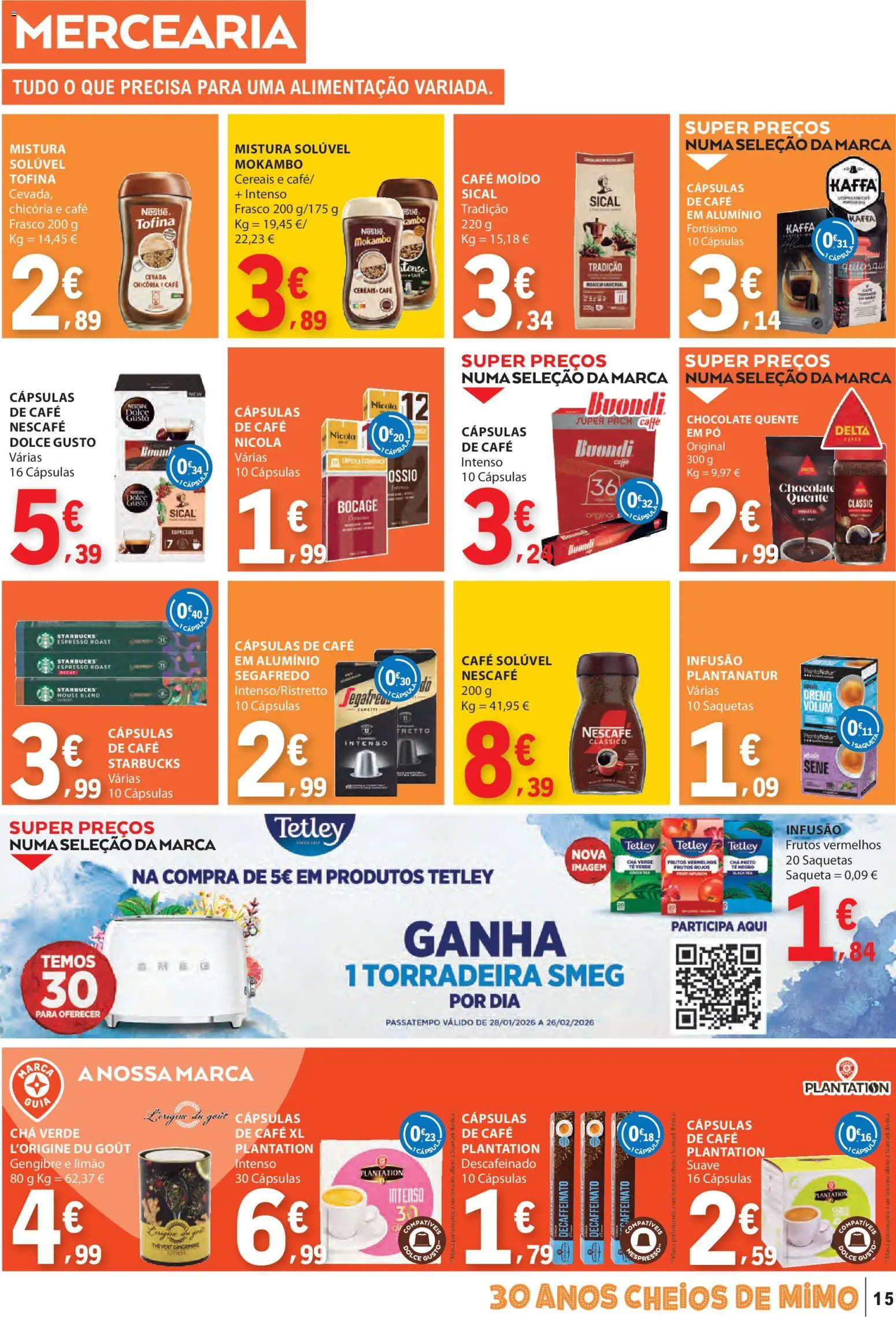 E.Leclerc folheto │ válido de 12.02.2026 | Página: 15 | Produtos: Cafe buondi, Torradeira, Nespresso, Chá