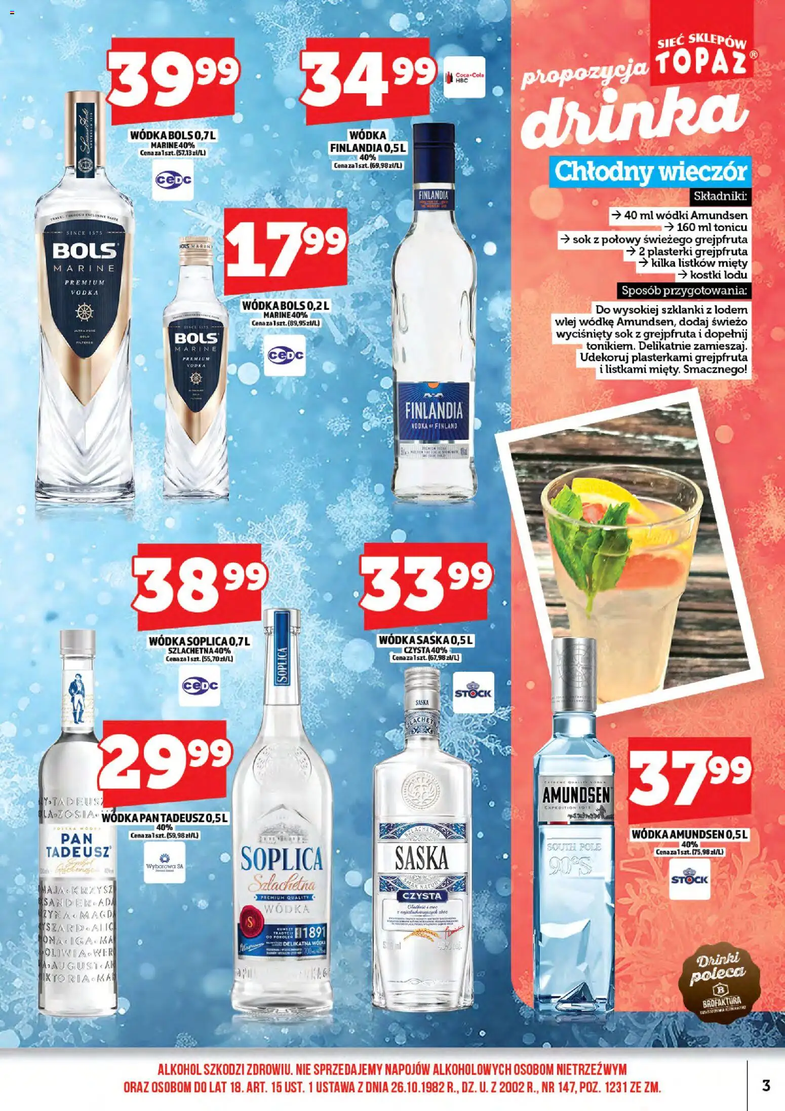 Topaz Gazetka alkoholowa od 01.01.2026 | Strona: 5 | Produkty: Sok, Szklanki, Alkohol, Wódka