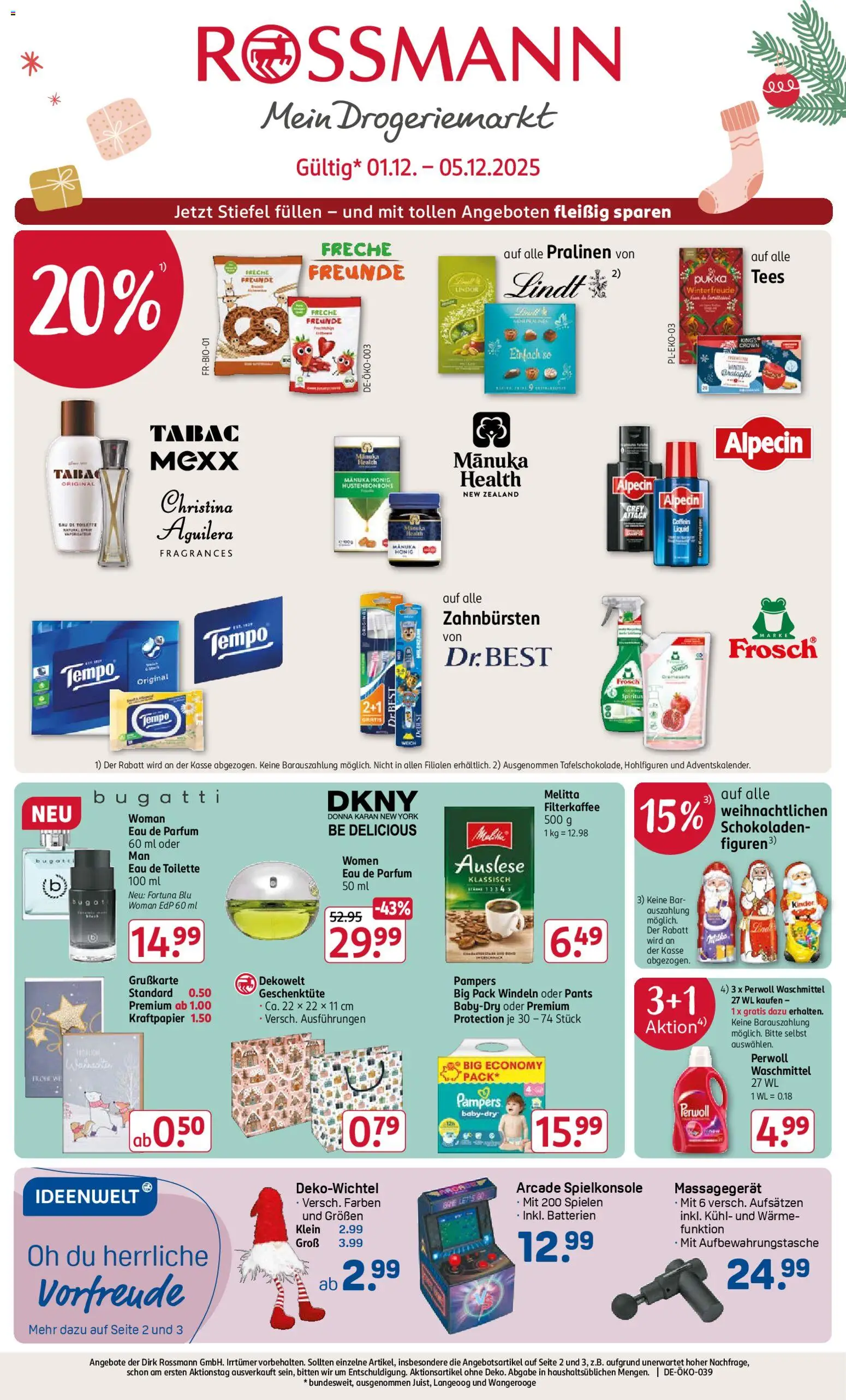Rossmann Prospekt 	 – gültig ab 01.12.2025 | Seite: 1 | Produkte: Spielkonsole, Pampers, Perwoll, Eau de Parfum