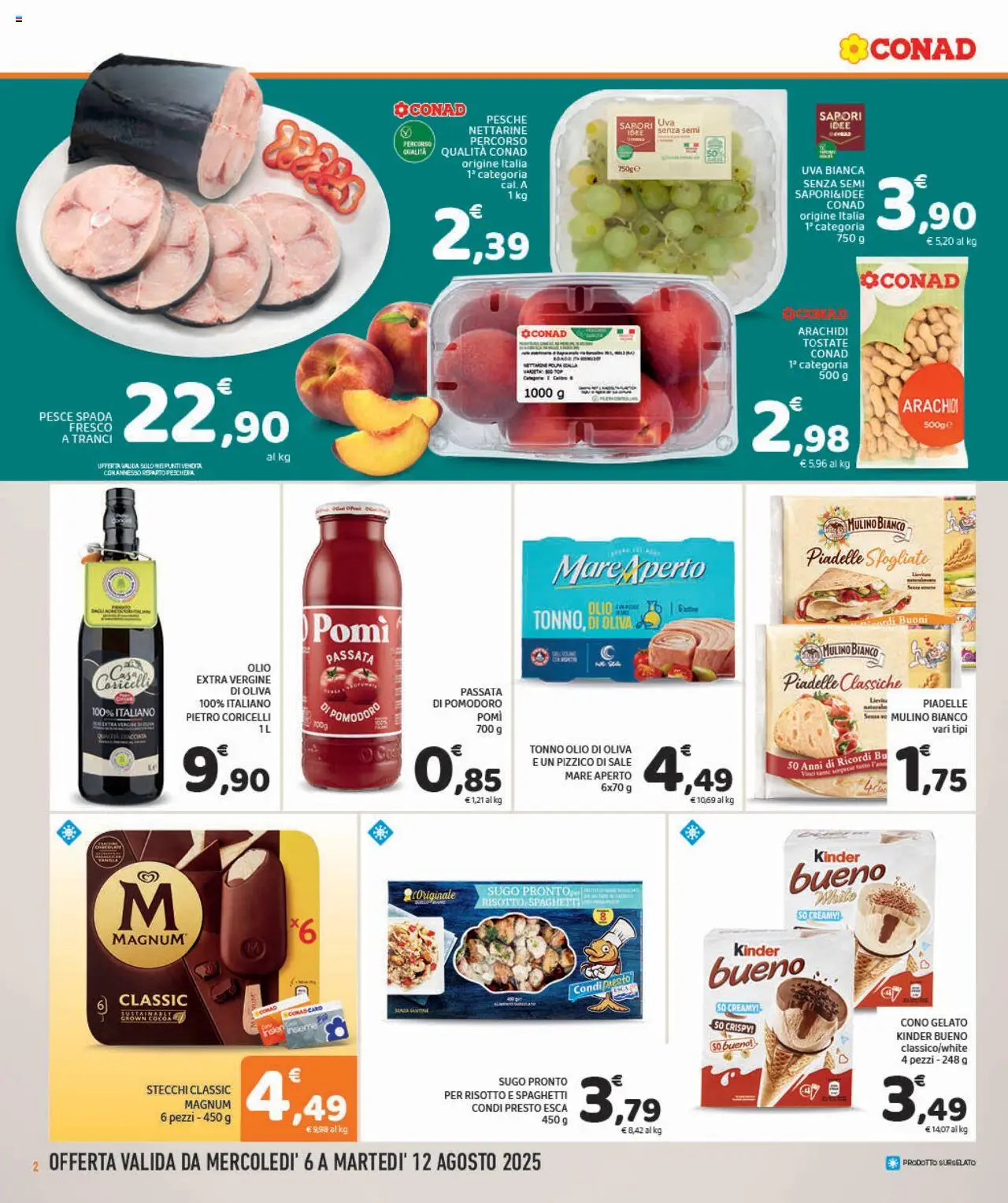 Volantino Conad del 06.08.2025 | Pagina: 2 | Prodotti: Pesce, Olive, Tonno, Pesce spada