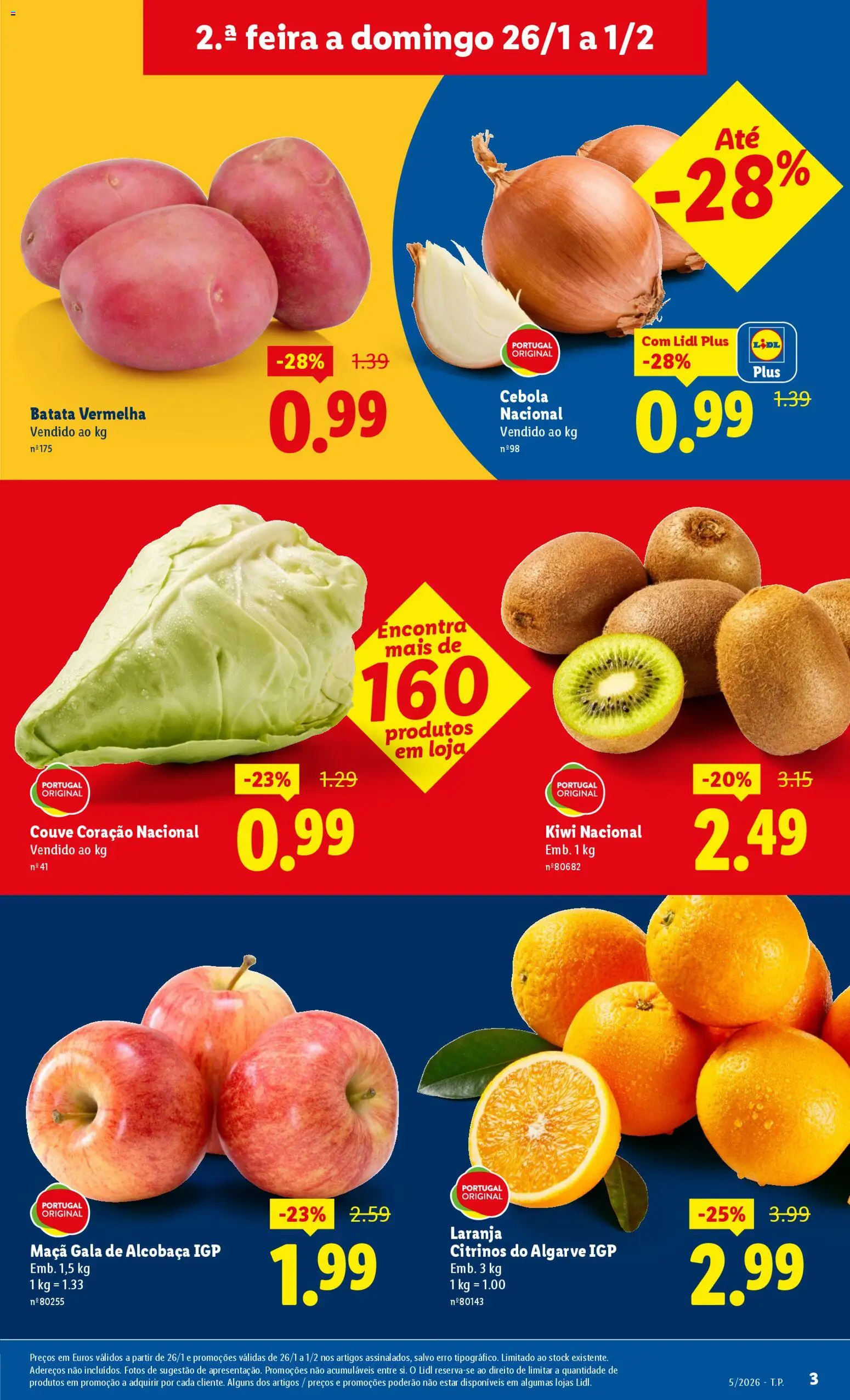 Lidl folheto │ válido de 26.01.2026 | Página: 3 | Produtos: Batata, Cebola, Maça, Couve