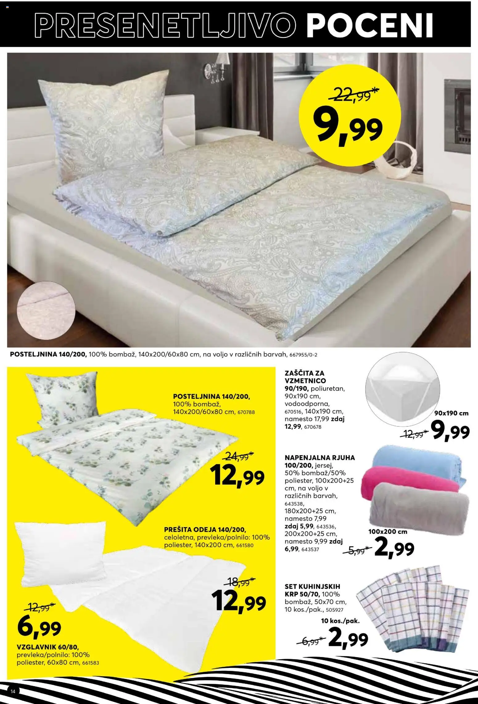 Novi Dipo katalog ponudbe – veljaven od 22.04.2026 | Stran: 14 | Izdelki: Prešita odeja, Vzglavnik, Posteljnina, Rjuha