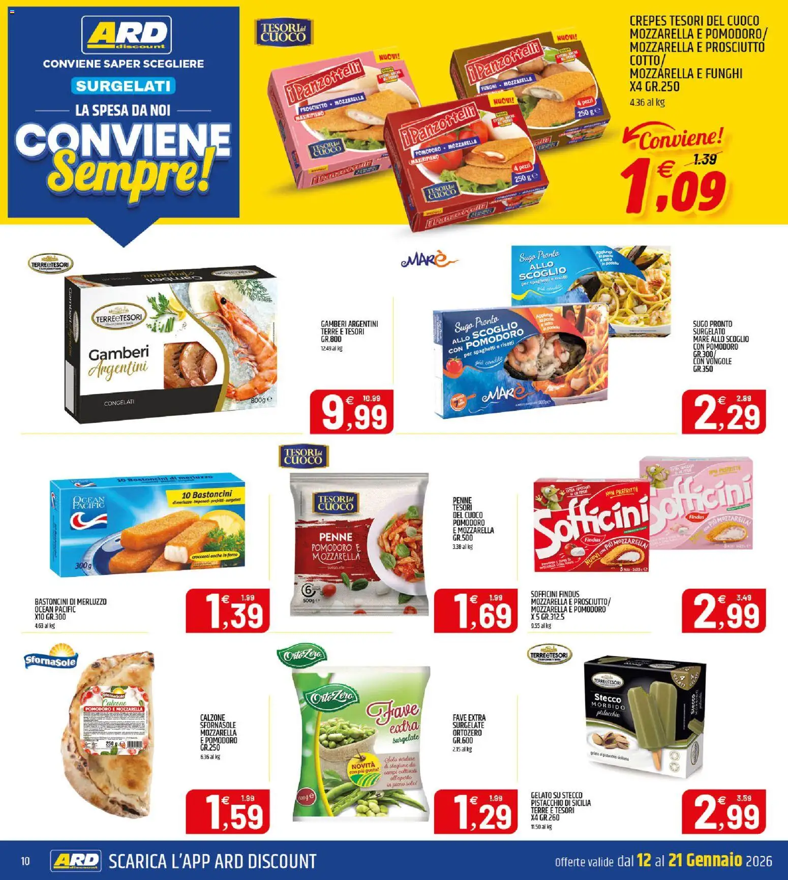 Volantino ARD Discount del 12.01.2026 | Pagina: 10 | Prodotti: Vongole, Gelato, Prosciutto, Funghi