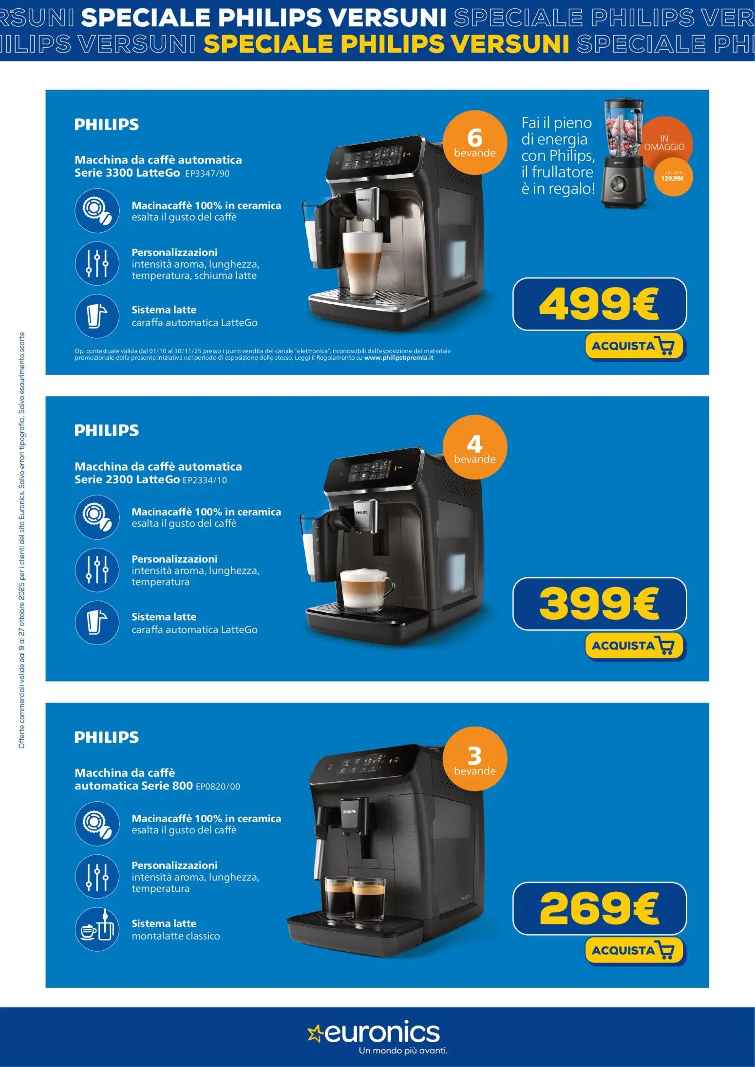 Volantino Euronics del 10.10.2025 | Pagina: 5 | Prodotti: Caraffa, Caffè, Frullatore, Latte