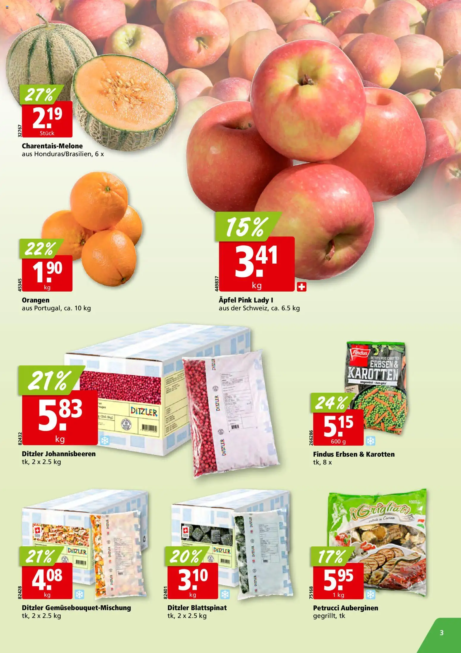 Aligro aktionen Schlieren, Gossau SG, Frauenfeld, Rapperswil-Jona, Sargans, Bern, Brüttisellen, Pratteln, Emmen, Spreitenbach – gültig ab 13.04.2026 | Seite: 3 | Produkte: Äpfel, Orangen, Erbsen