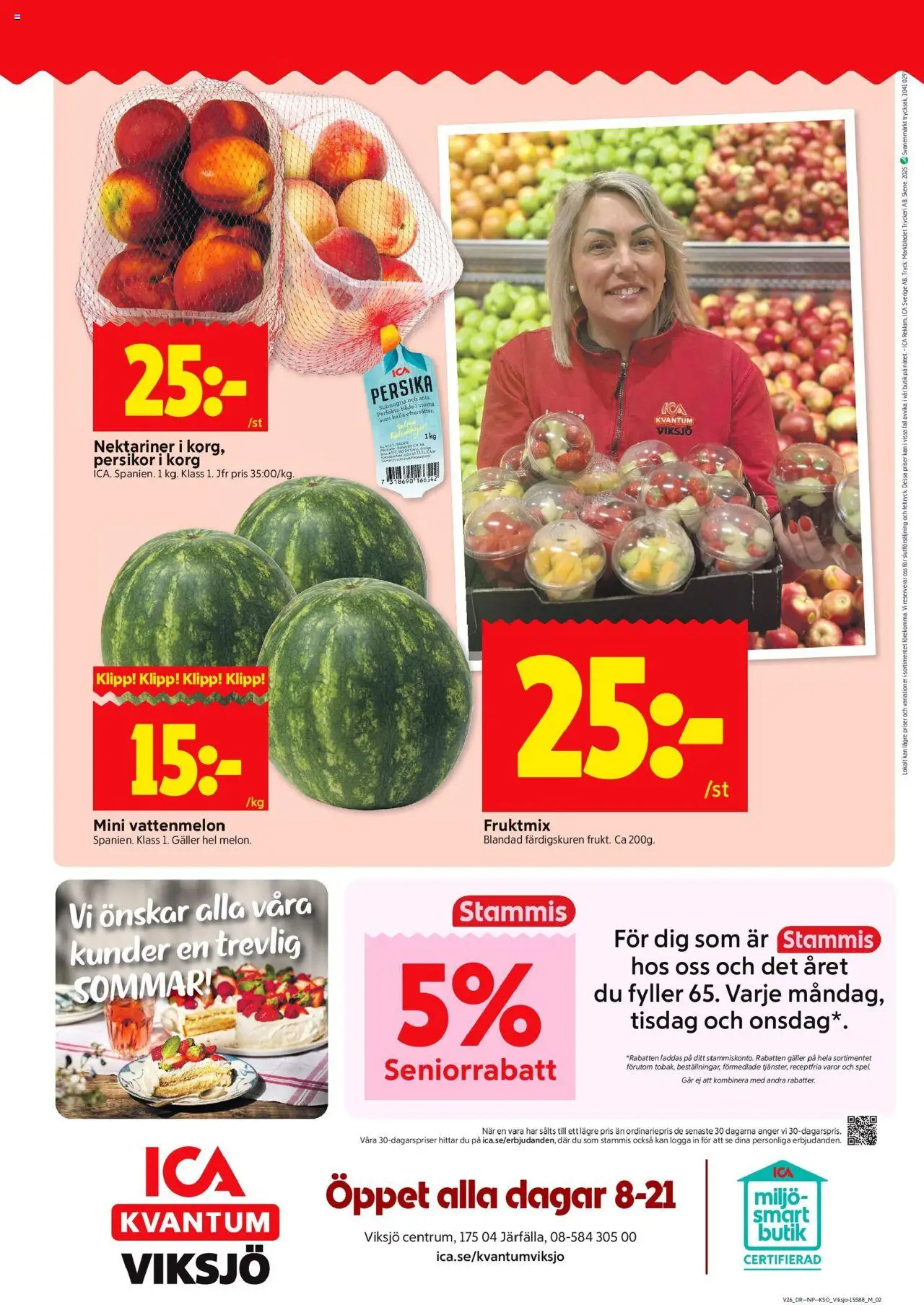 ICA Kvantum reklamblad aktuell från 23.06.2025 | Sida: 10 | Produkter: Galler, Vattenmelon, Korg, Persika
