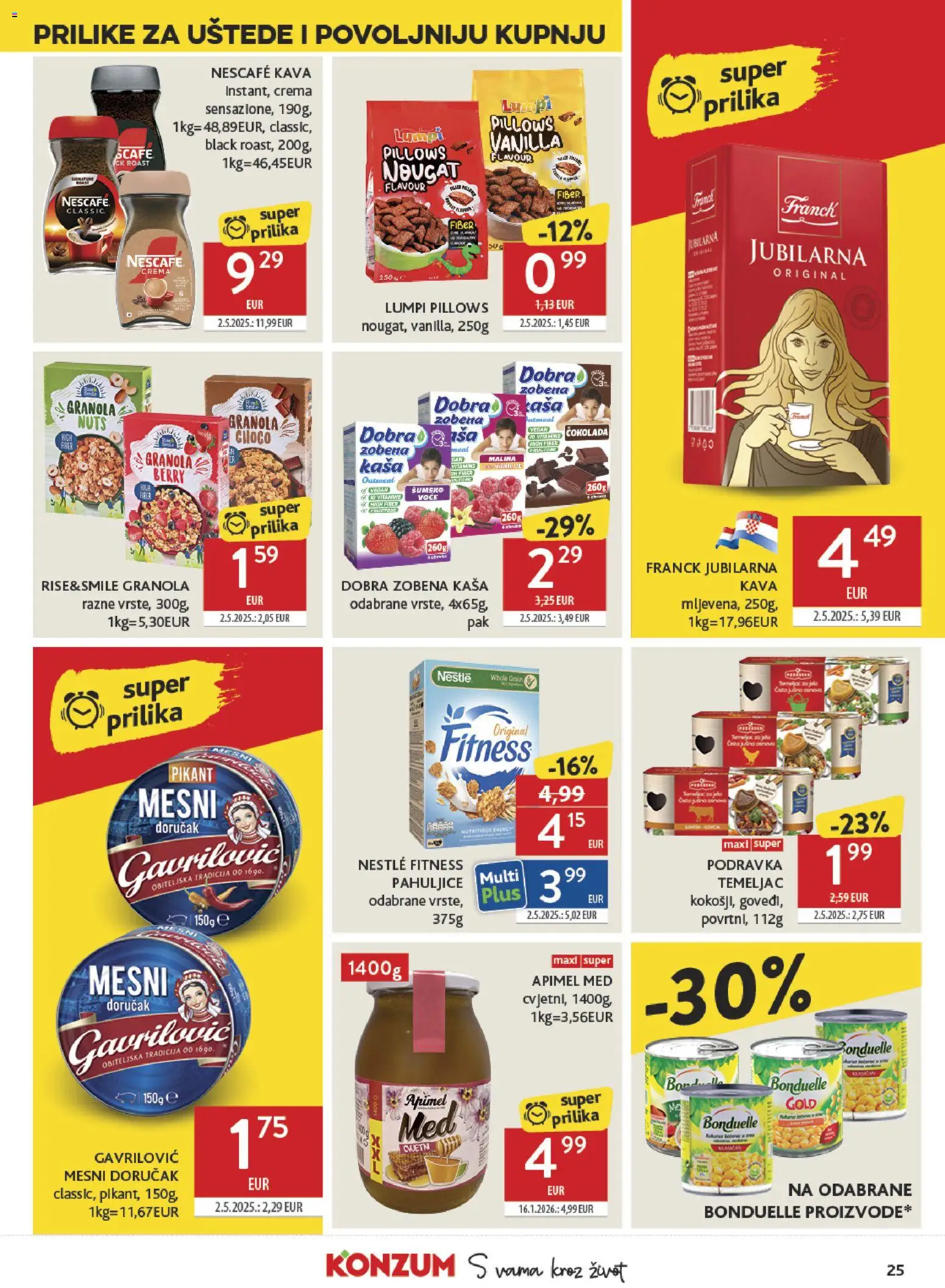 Konzum katalog | vrijedi od 04.02.2026 | Stranica: 25 | Proizvodi: Med, Kava, Čokolada, Mesni doručak