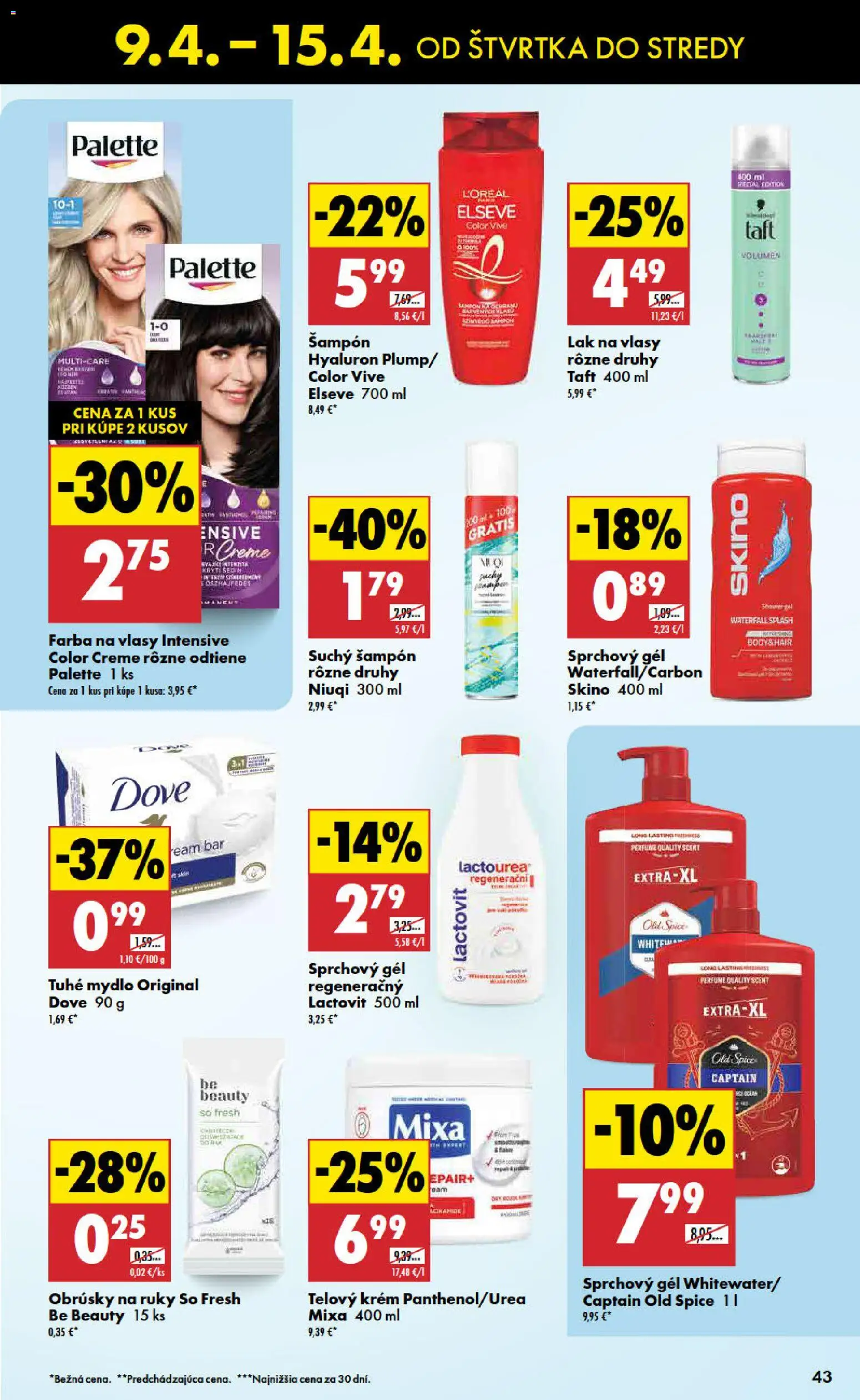 Nové Biedronka akcie – leták je platný od 09.04.2026 | Strana: 43 | Produkty: Telový krém, Mydlo, Sprchový gél, Lactovit