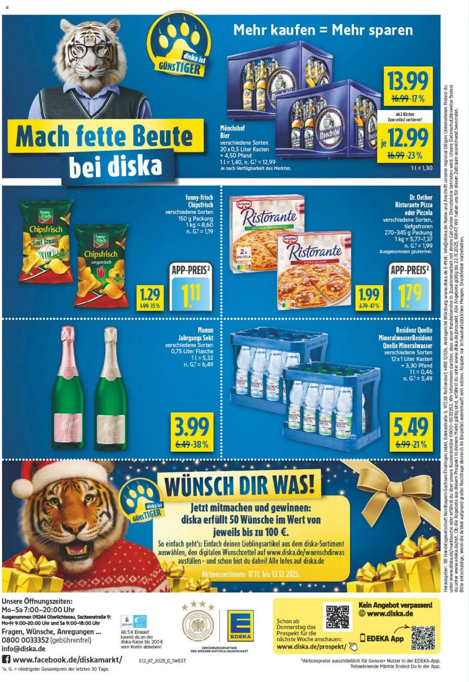 Diska - Diska Angebote Bayern KW47 – gültig ab 17.11.2025 | Seite: 12 | Produkte: Monchshof, Bier, Mineralwasser, Pizza