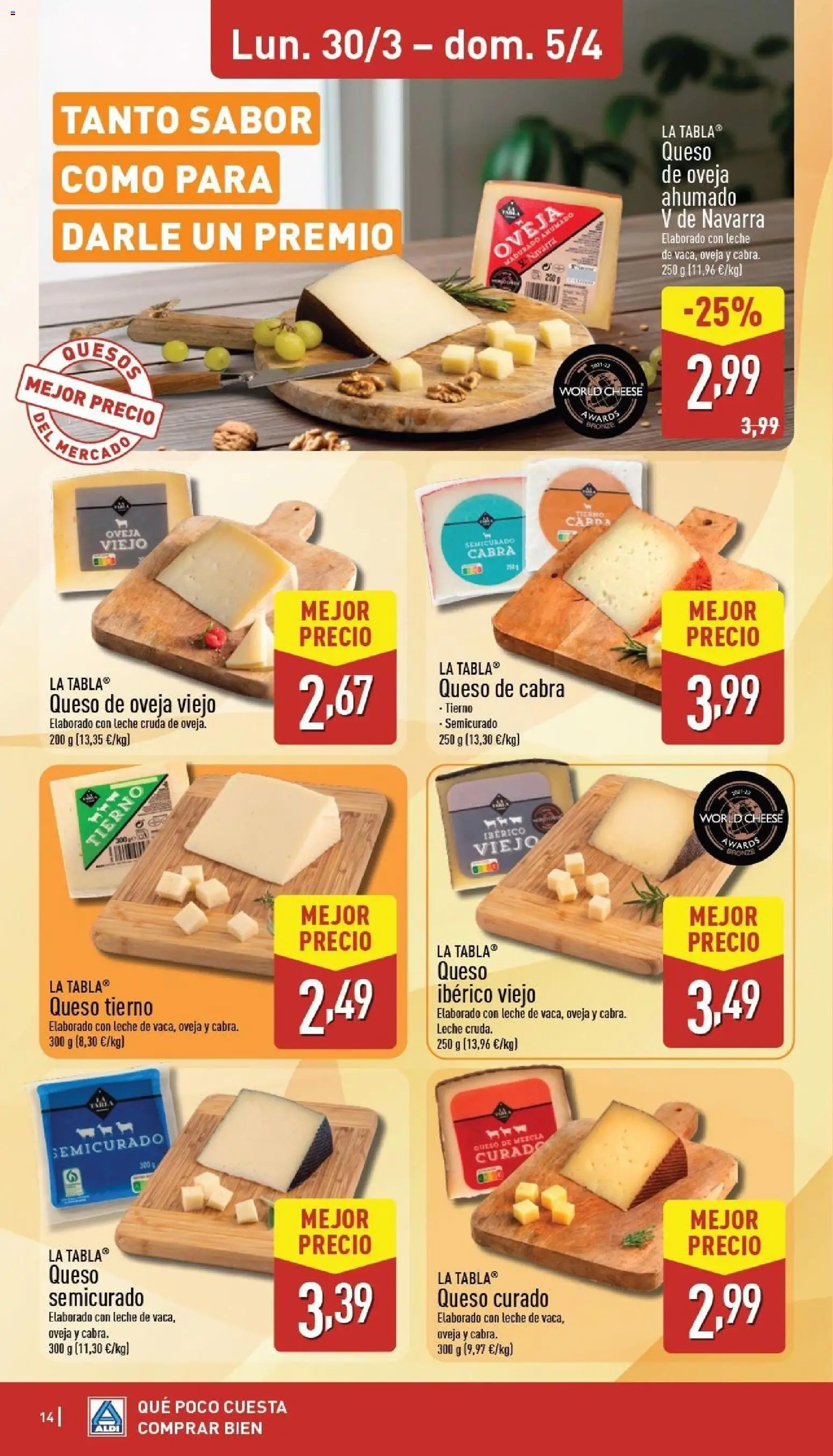 Aldi folleto Canarias │ válido desde el 30.03.2026 | Página: 14 | Productos: Queso de oveja, Leche, Queso