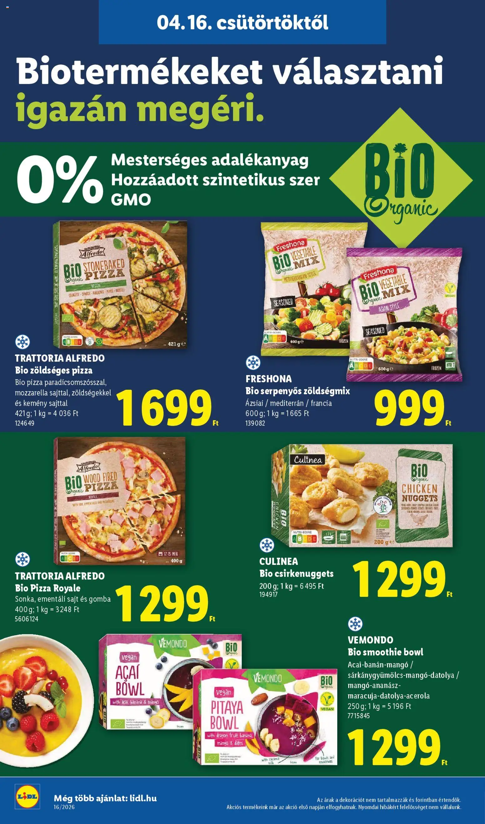 Lidl akciós ujság - amely érvényes a következő dátumtól: 16.04.2026 | Oldal: 14 | Termékek: Mozzarella, Nuggets, Ementáli sajt, Smoothie