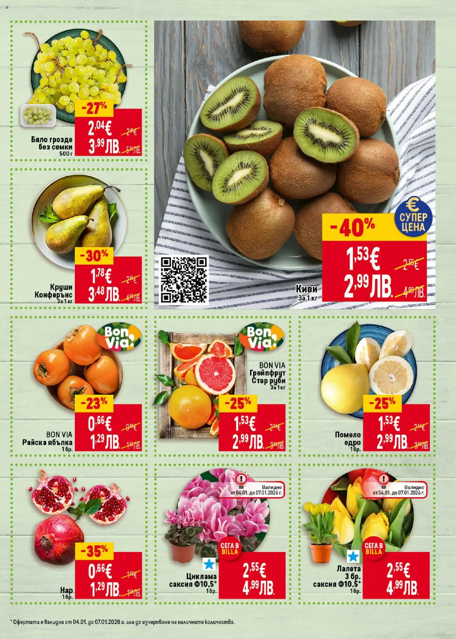 {H1} | Страница: 13 | Продукти: Киви, Грейпфрут, Круши, Саксия