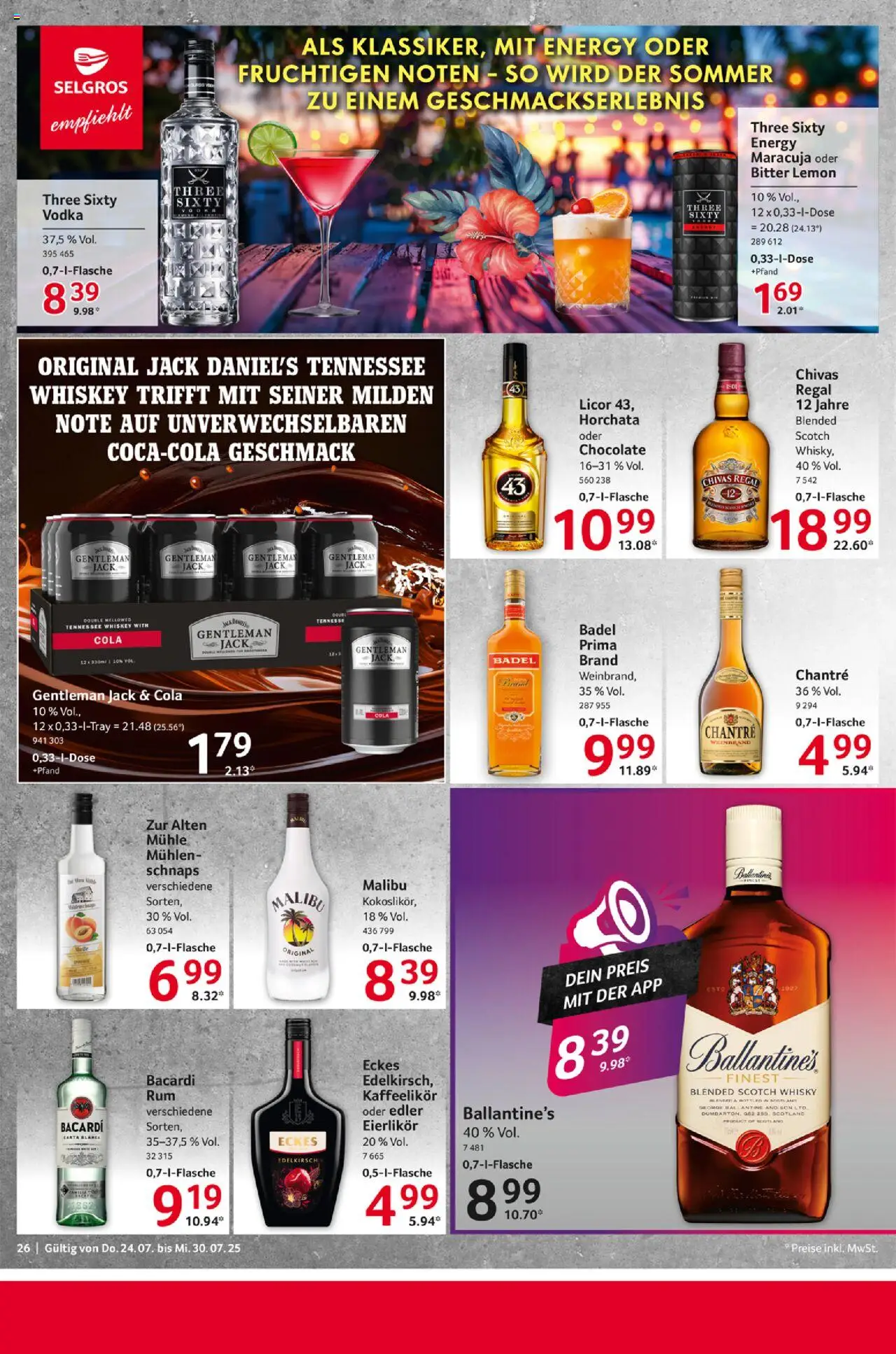 Selgros Prospekt 	 - gültig ab dem 24.07.2025 | Seite: 26 | Produkte: Whisky, Cola, Schnaps, Whiskey