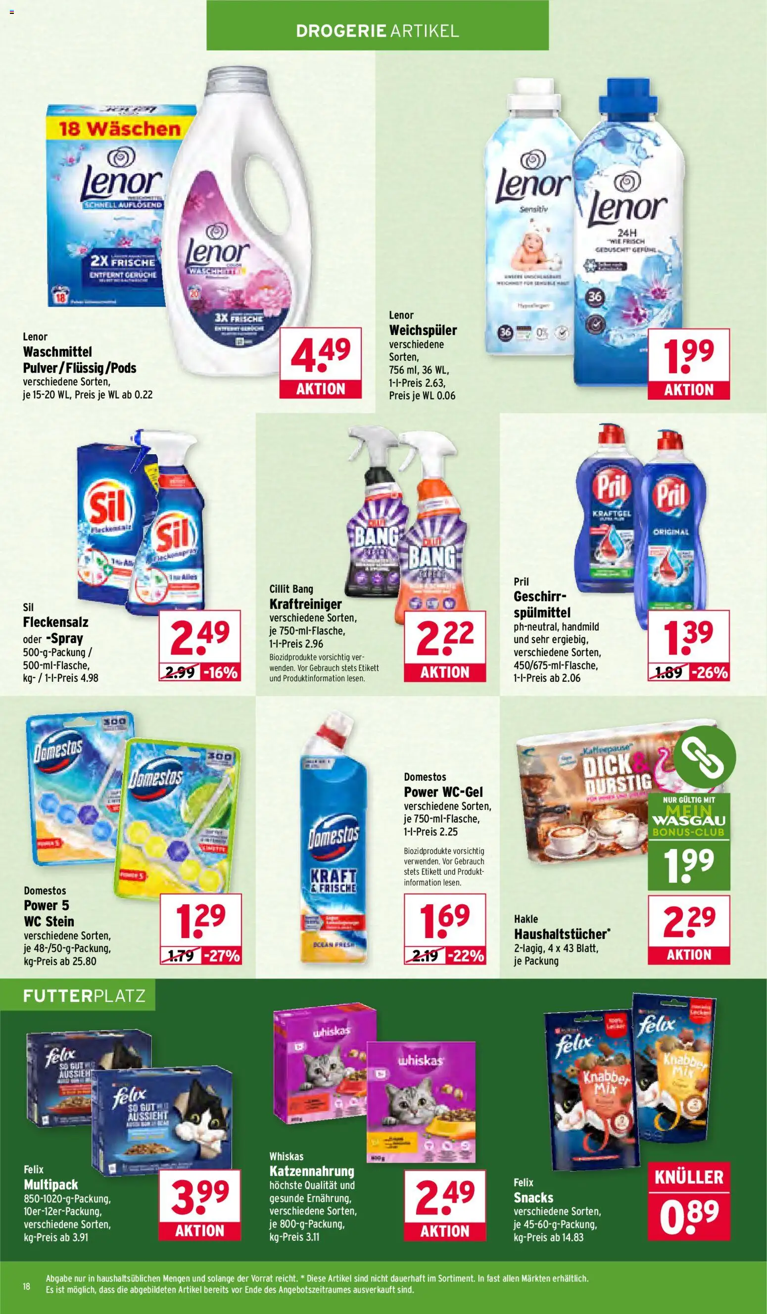 Wasgau Prospekt 	 – gültig ab 05.01.2026 | Seite: 18 | Produkte: Lenor, Waschmittel, WC Stein, Whiskas