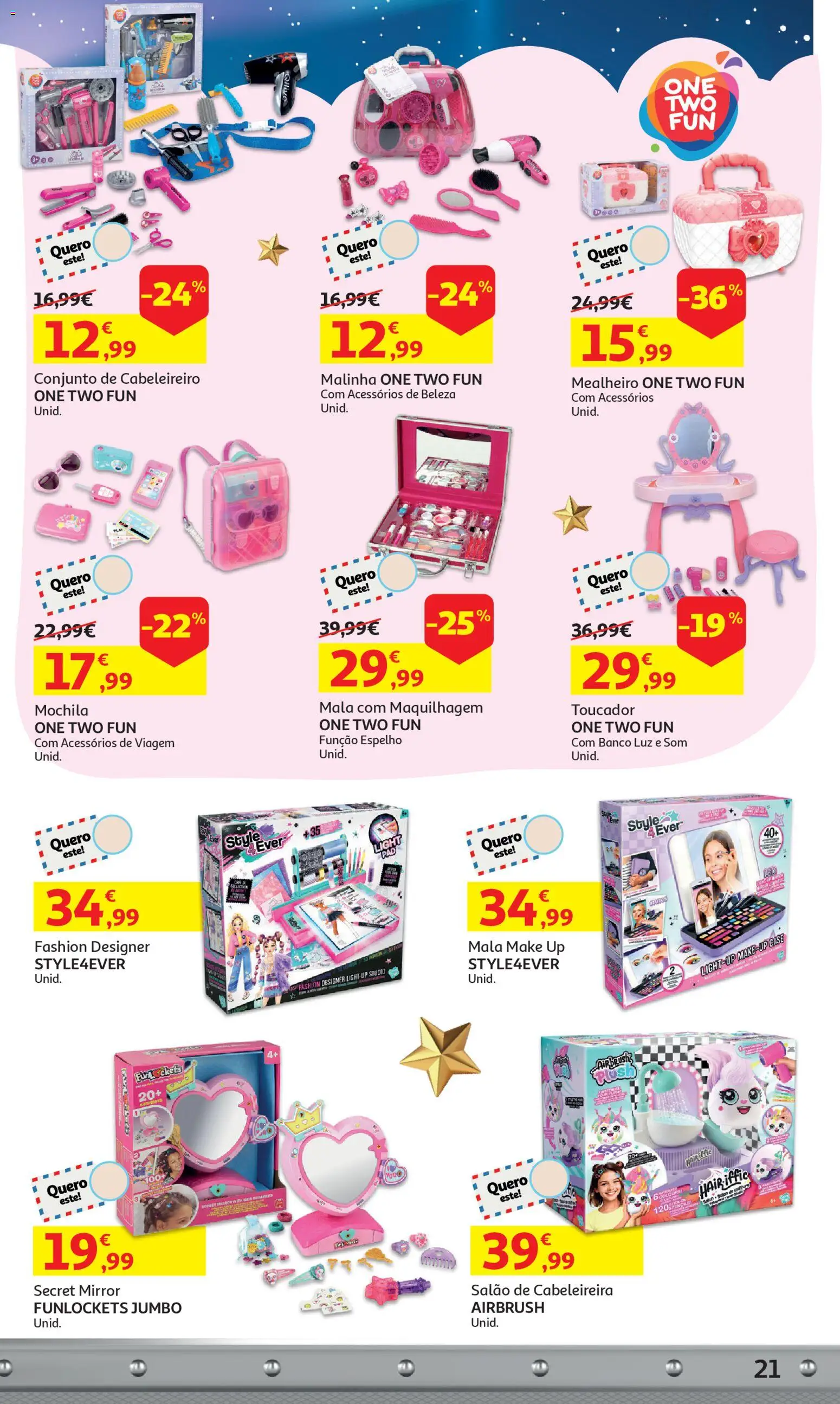 Auchan - A grande fábrica de Natal │ válido de 05.11.2025 | Página: 21 | Produtos: Mochila, Banco, Maquilhagem, Espelho