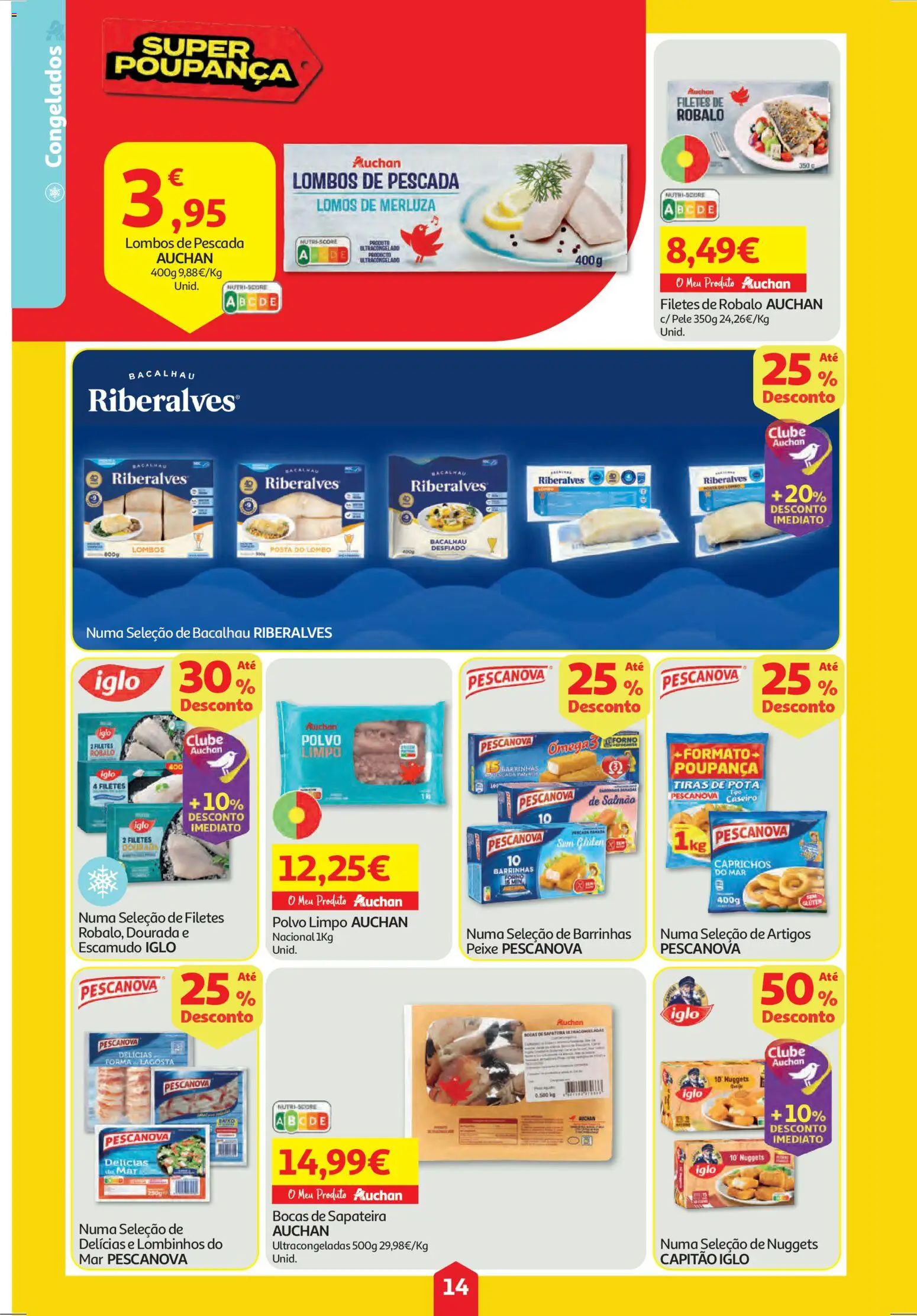 Auchan folheto │ válido de 26.03.2026 | Página: 14 | Produtos: Bacalhau, Ômega 3, Lagosta, Nuggets