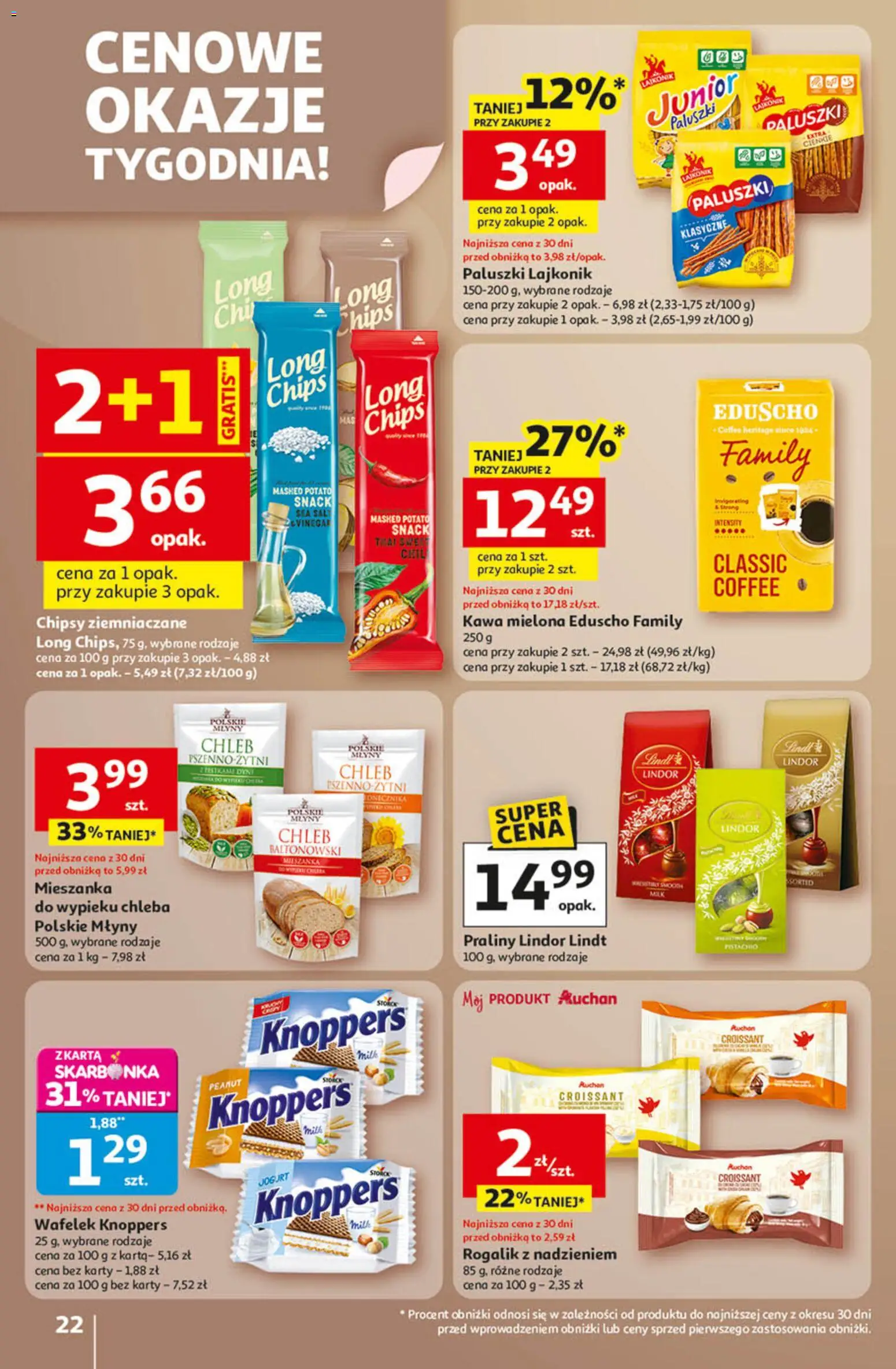 Auchan Gazetka - Wielkie Przeboje Cenowe Hipermarket od 02.01.2026 | Strona: 22 | Produkty: Paluszki, Jogurt, Chleb, Kawa