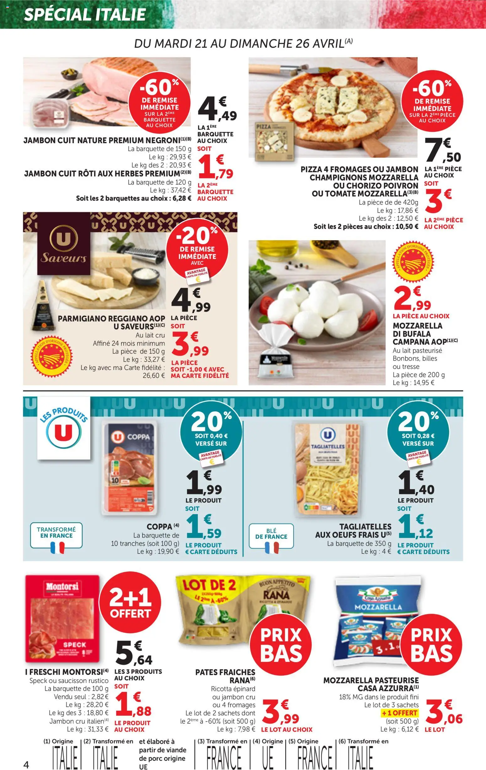 {H1} | Page: 4 | Produits: Pizza 4 fromages, Saucisson, Lait, Jambon