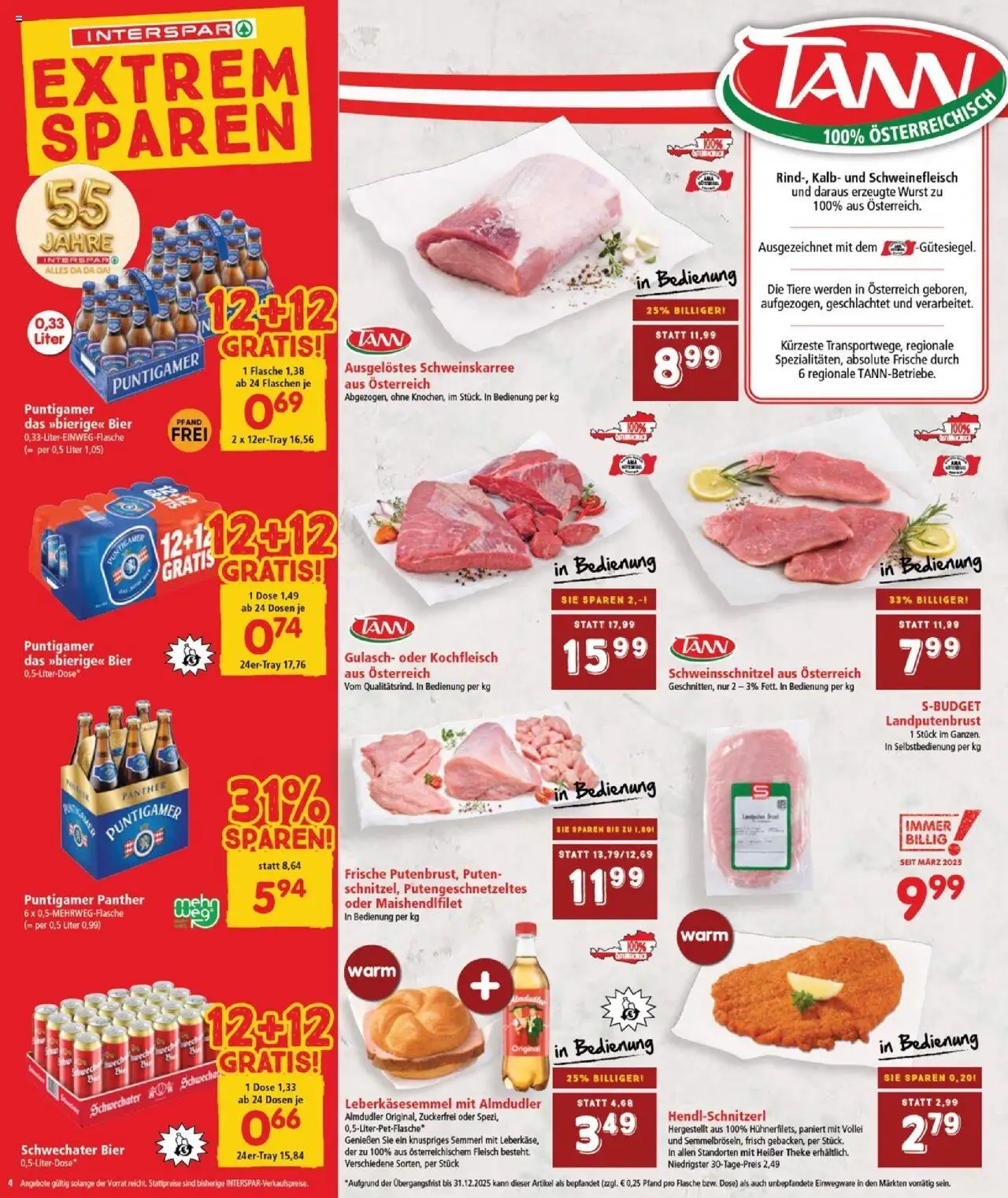 Interspar Flugblatt - Burgenland gültig ab 11.09.2025 | Seite: 4 | Produkte: Wurst, Bier, Schweinefleisch