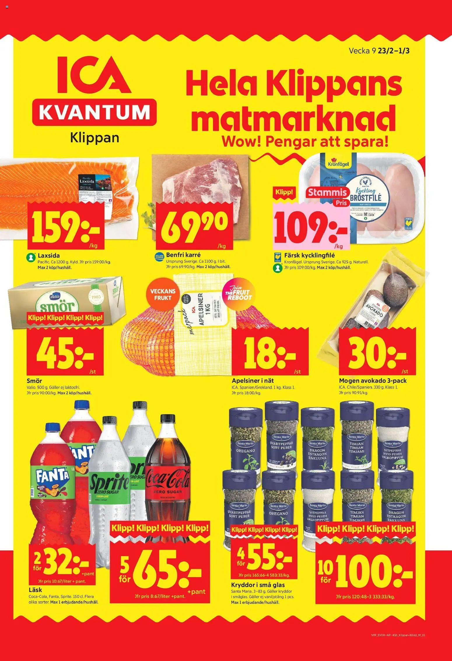 ICA Kvantum reklamblad aktuell från 23.02.2026 | Sida: 1 | Produkter: Timjan, Kycklingfile, Oregano, Sprite