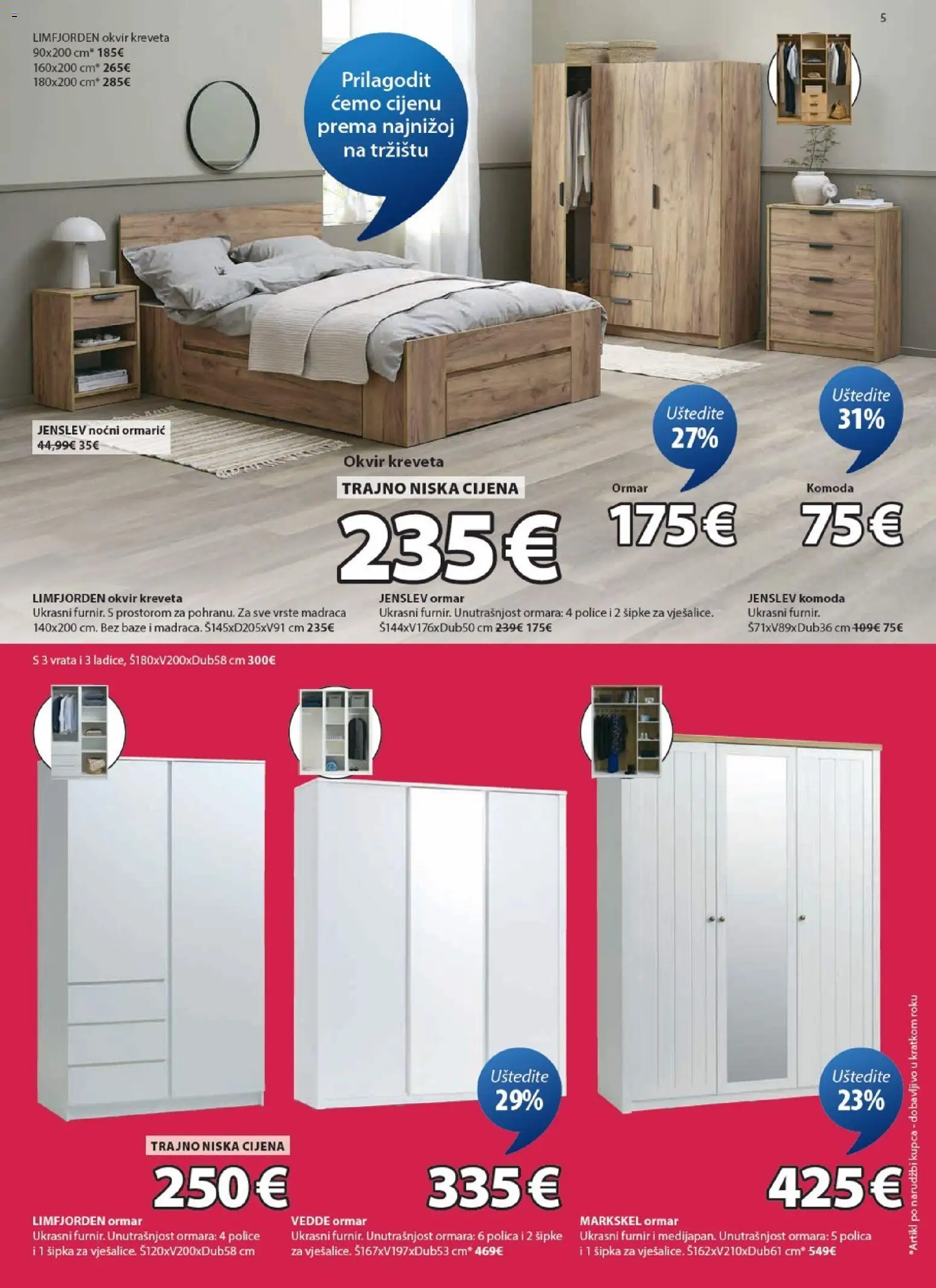 JYSK katalog | vrijedi od 21.01.2026 | Stranica: 5 | Proizvodi: Ormar, Noćni ormarić, Vrata, Okvir kreveta