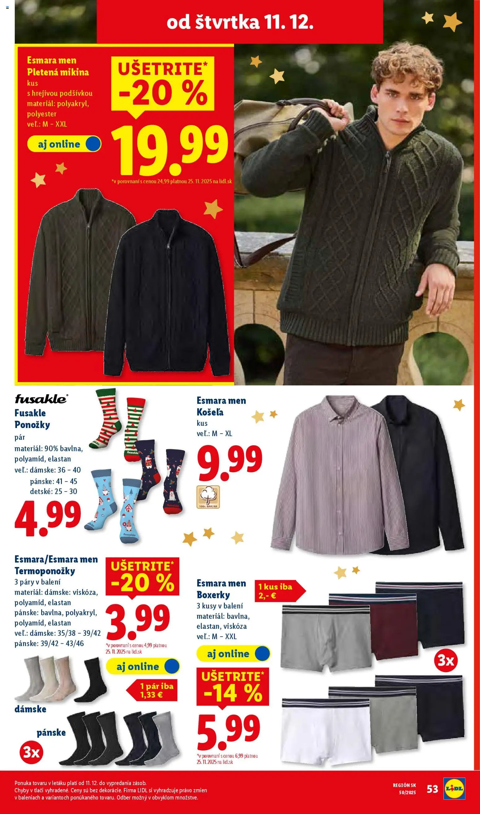 Nové Lidl akcie – leták je platný od 11.12.2025 | Strana: 32 | Produkty: Košeľa, Mikina, Ponožky, Boxerky