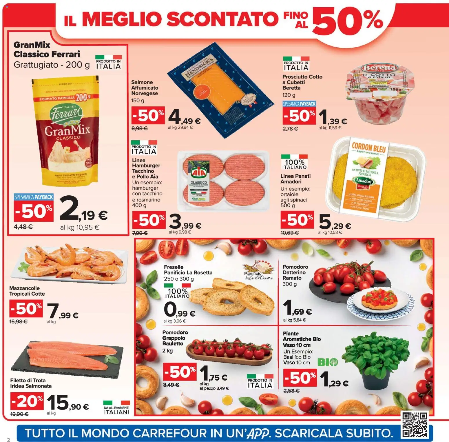Volantino Carrefour del 07.04.2026 | Pagina: 2 | Prodotti: Salmone, Pomodoro, Formaggio, Prosciutto