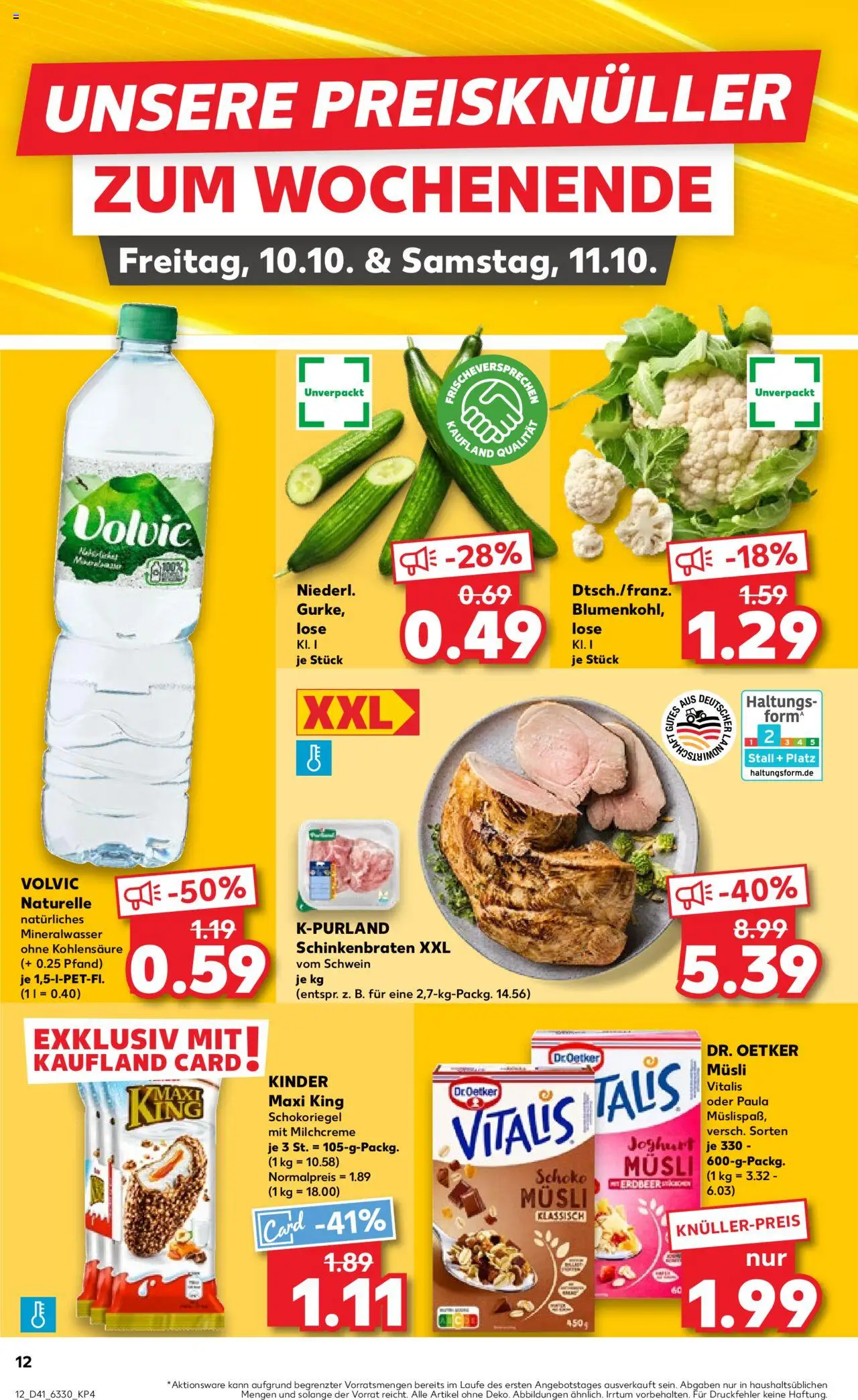 Kaufland prospekt Kiel	 – gültig ab 09.10.2025 | Seite: 12 | Produkte: Musli, Mineralwasser, Blumenkohl, Volvic