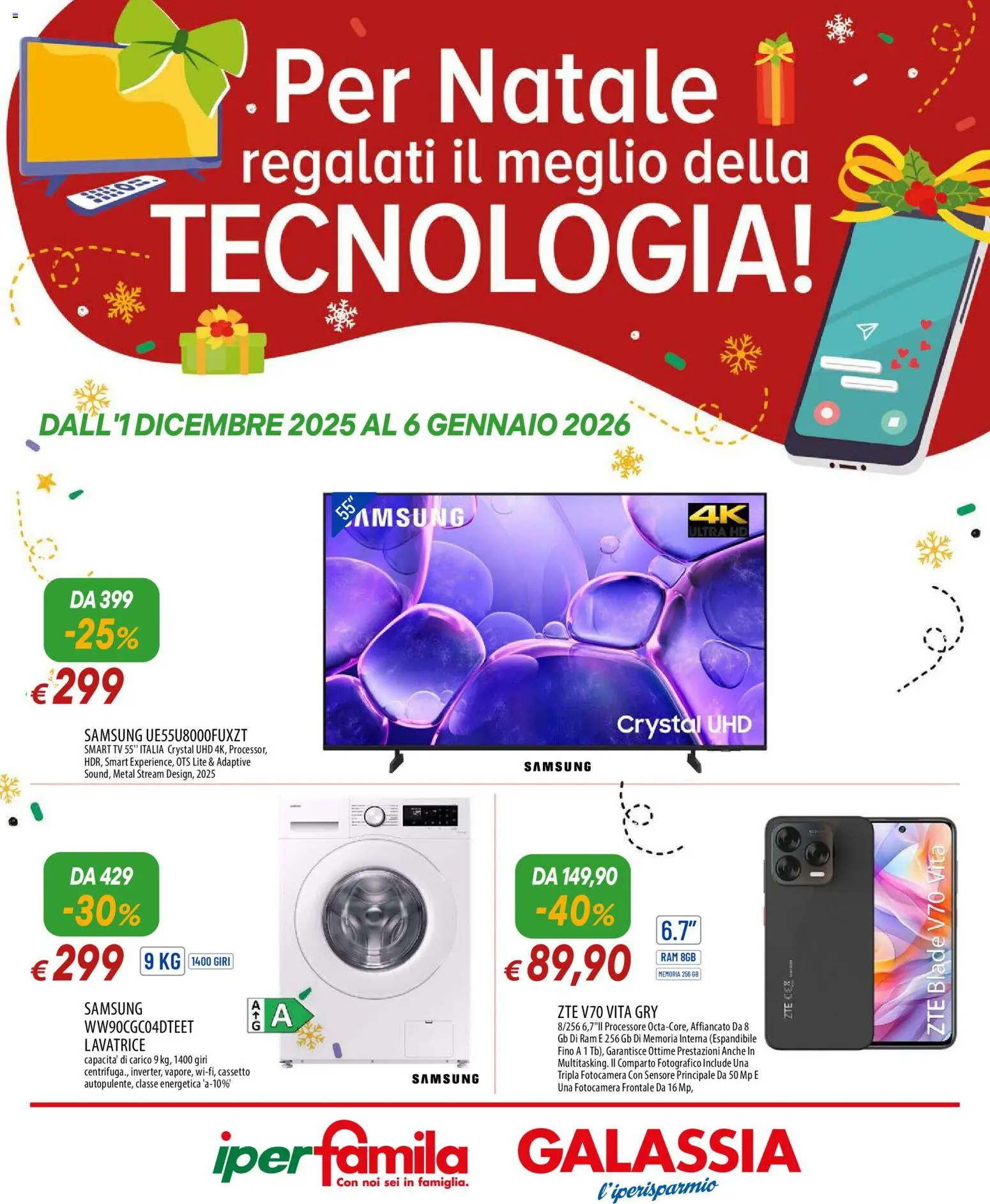 Volantino Famila del 01.12.2025 | Pagina: 1 | Prodotti: smart TV, Lavatrice, Fotocamera, Samsung