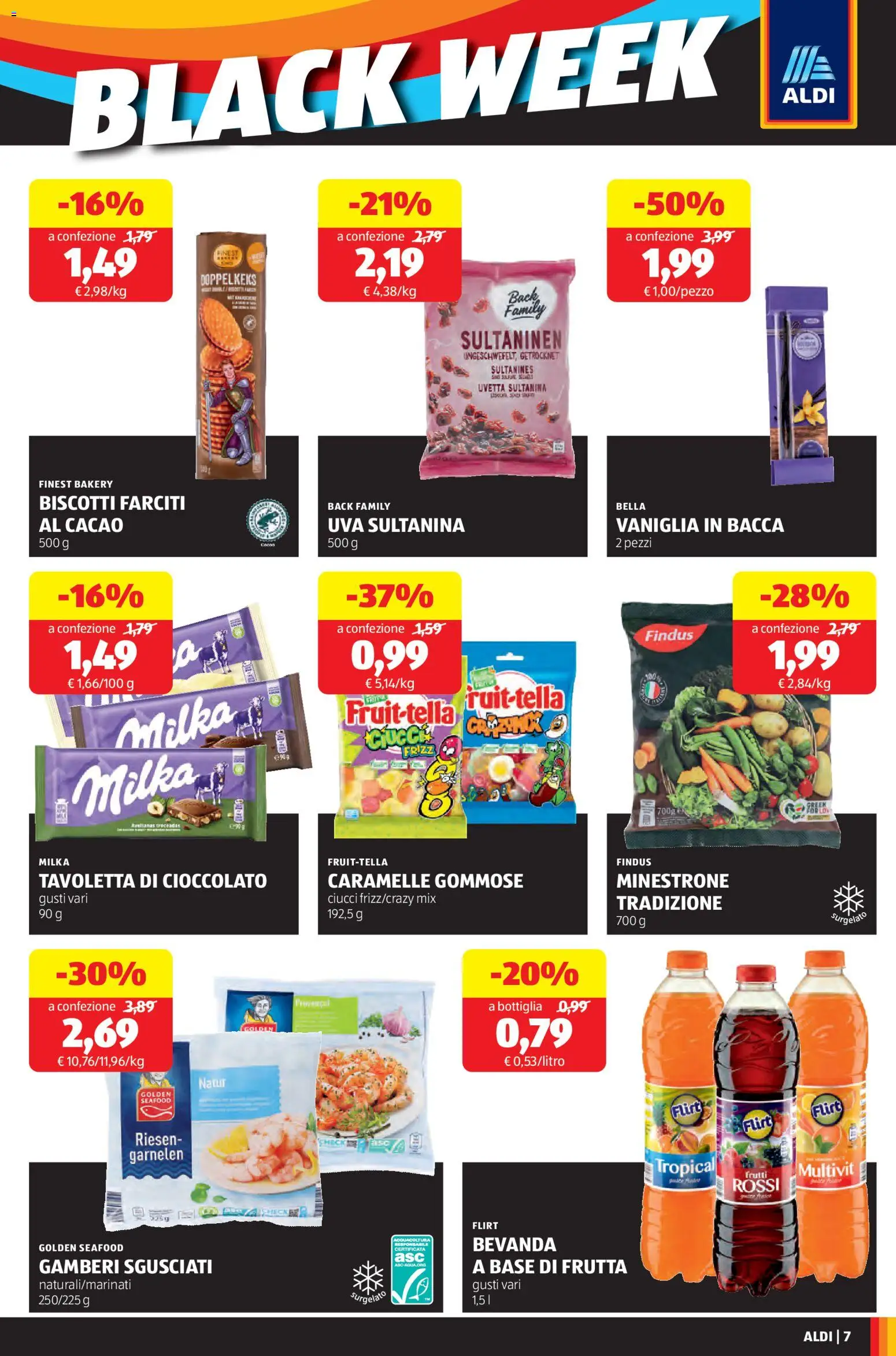 Volantino Aldi del 24.11.2025 | Pagina: 7 | Prodotti: Cioccolato, Gamberi, Biscotti, Bottiglia